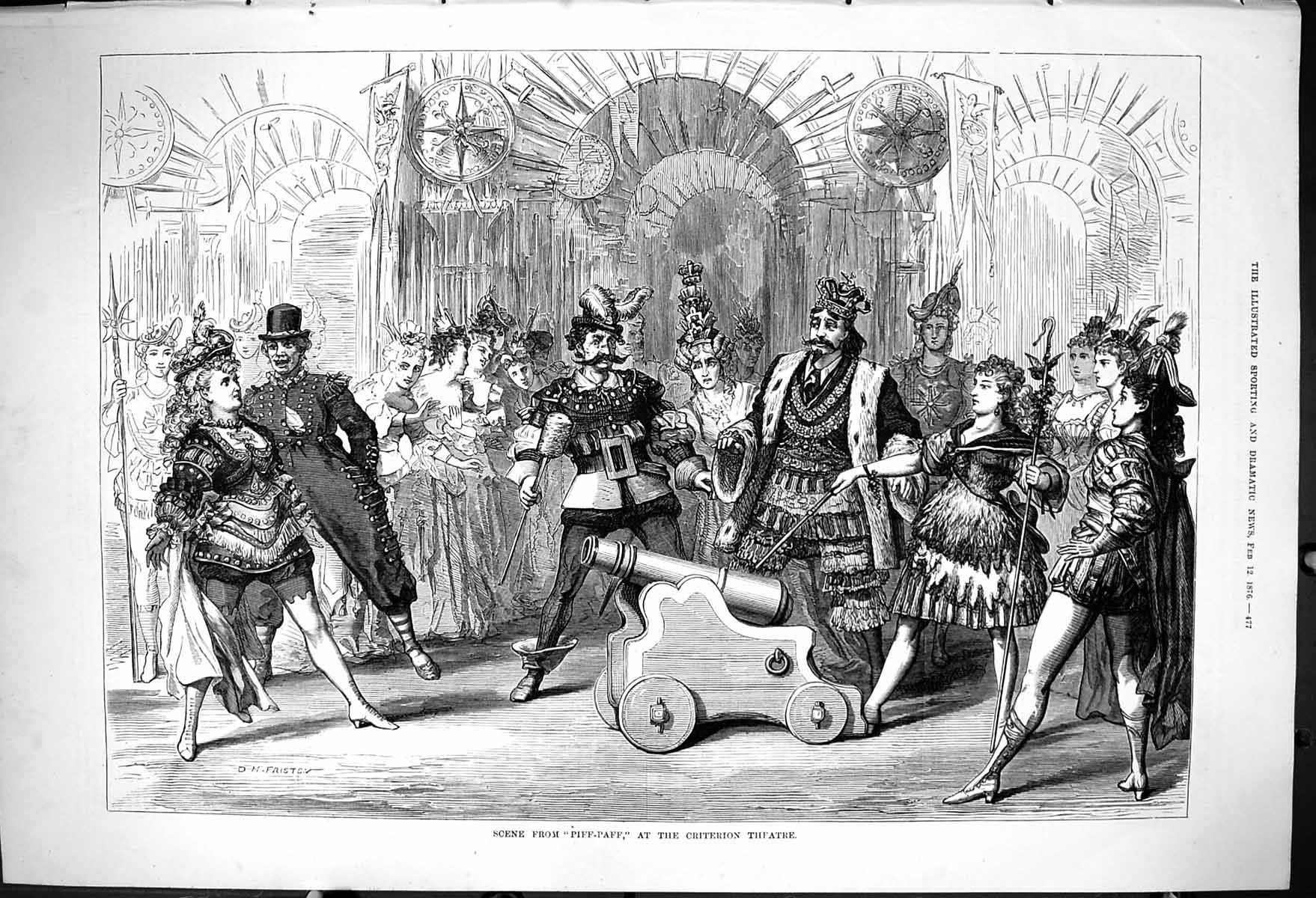 Original Old Antique Print 1876 Scene Piff-Paff Criterion Theatre Actors 19th