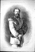 Original Old Antique Print 1876 Portrait Crown Prince Germany War Uniform 19th