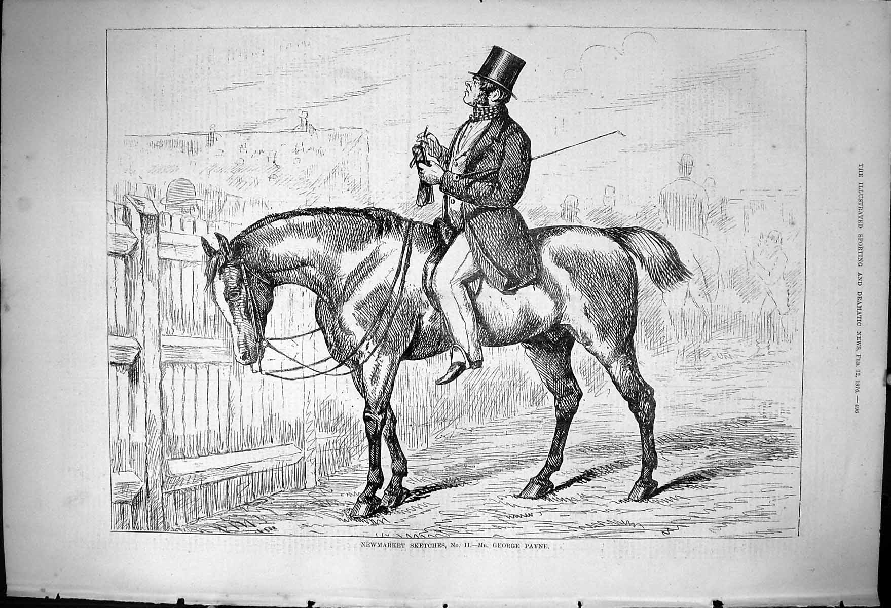 Original Old Antique Print 1876 Newmarket Sketches George Payne Horse Sport