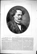 Original Old Antique Print 1876 Portrait M. Alexandre Dumas Theatre Play 19th