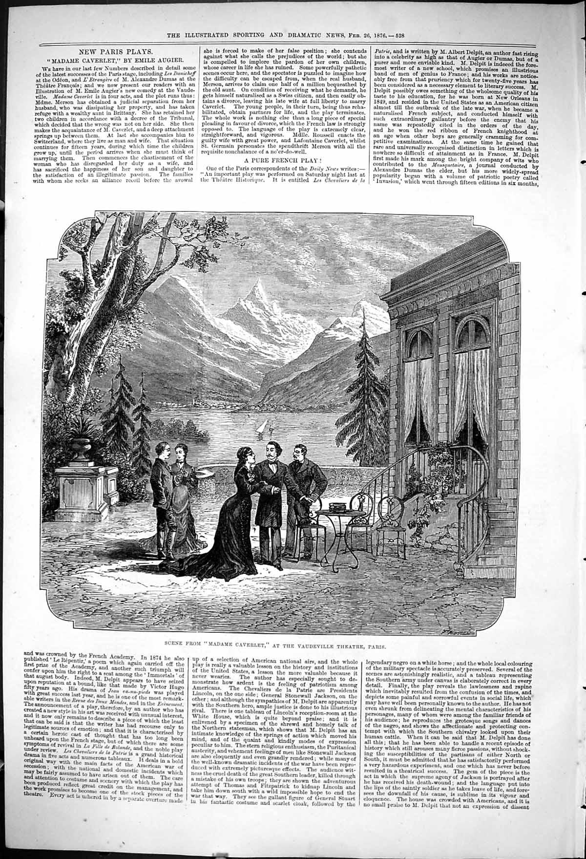 Old 1876 Scene Madame Caverlet Vaudeville Theatre Paris Emile Augier Victorian