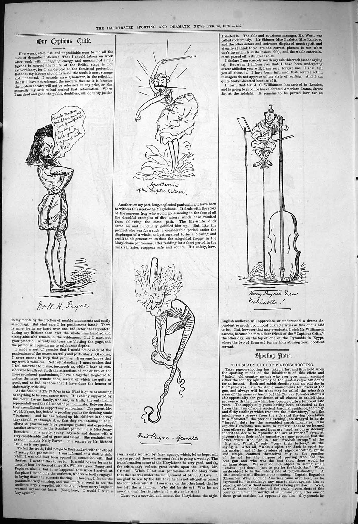 Original Old Antique Print 1876 Captious Critic Theatre Payne Violin Actors