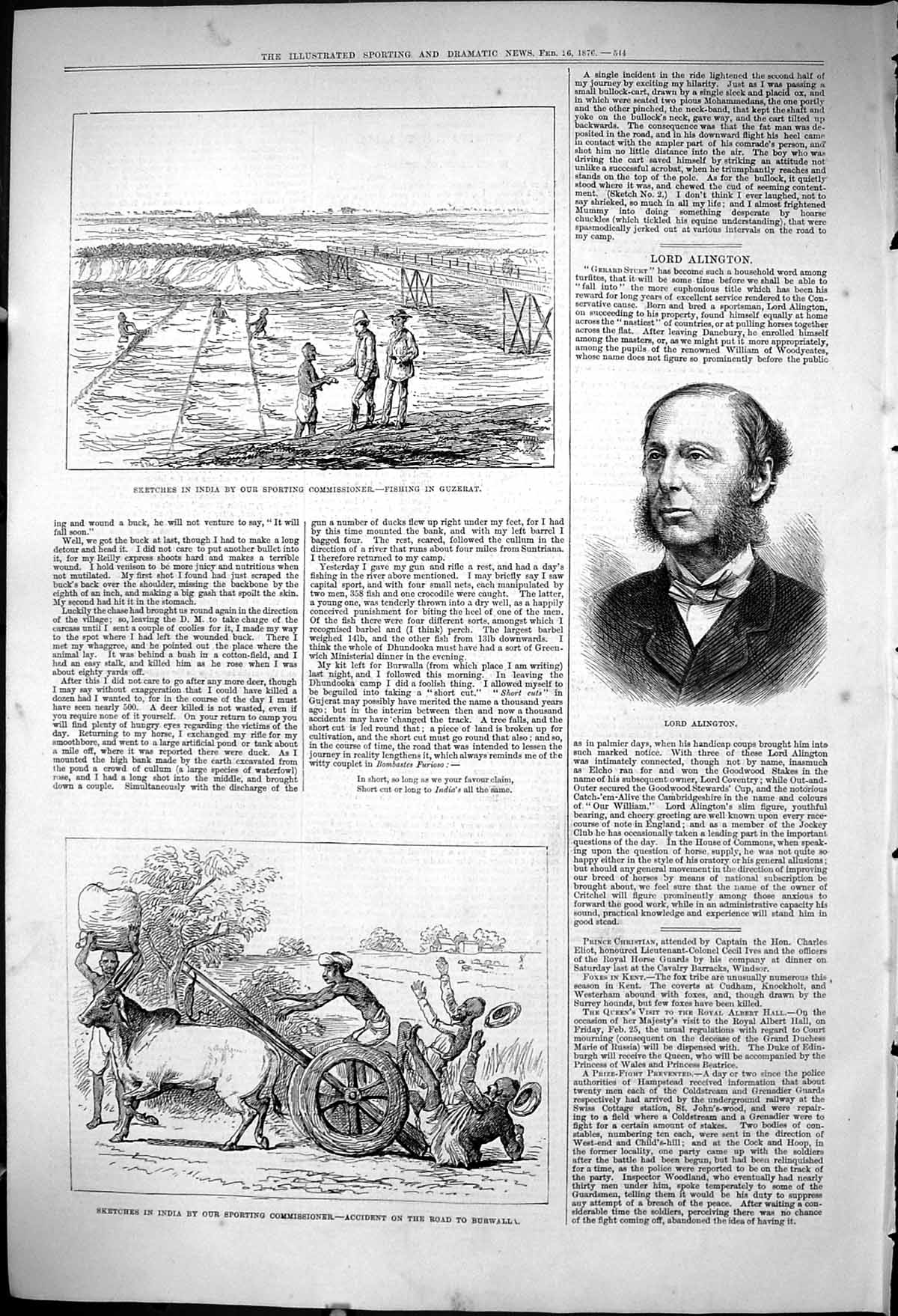 Old 1876 Lord Alington India Fishing Guzerat Bullock Cart Accident Ro Victorian