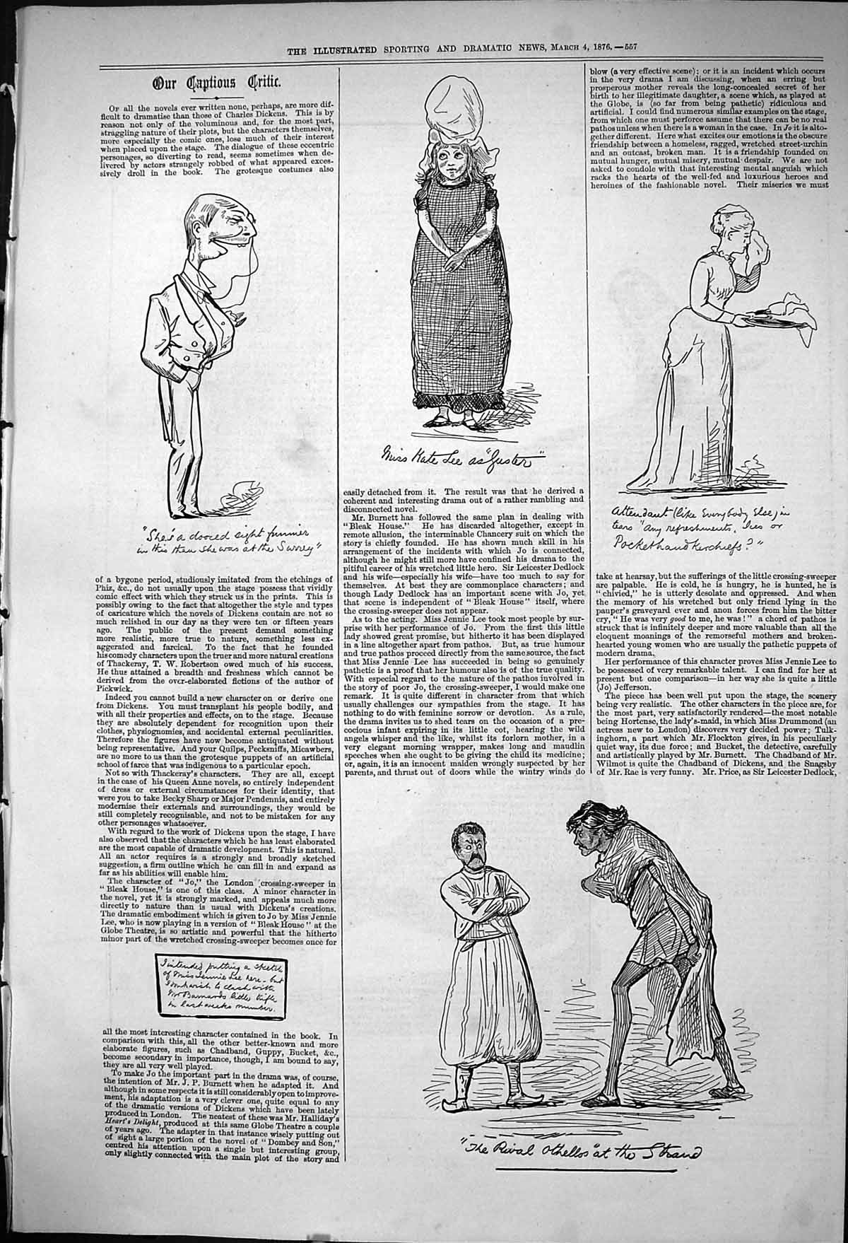 Antique Print 1876 Captious Critic Theatre Othello Strand Miss Kate Actors 19th