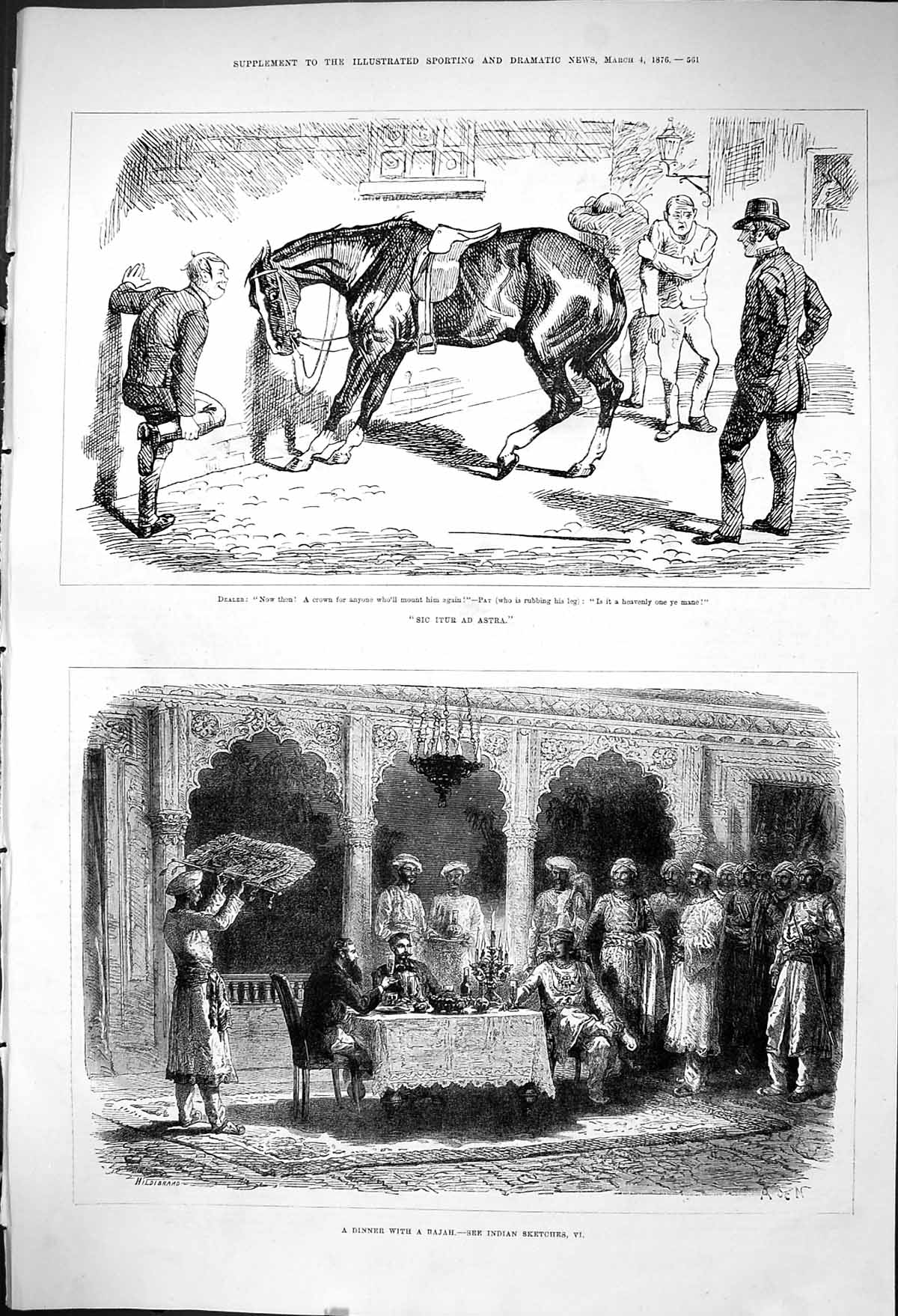 Old 1876 India Dinner Rajah Banquet Horse Dealer Sic Itur Ad Astra Sa Victorian
