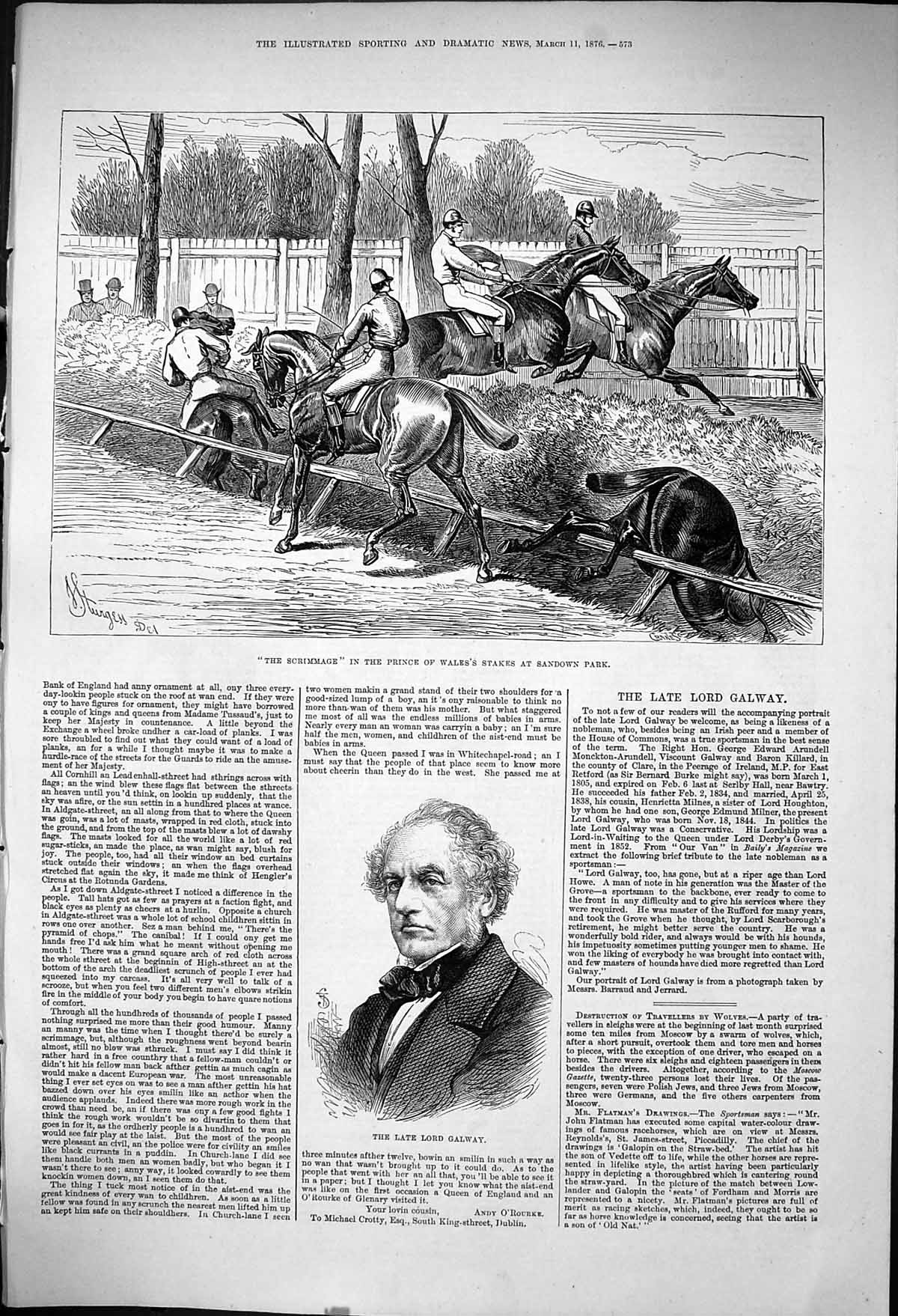 Old 1876 Prince Wales Stakes Sandown Park Scrimmage Horses Jockeys Lo Victorian