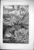 Antique Old Print 1876 Stealing Away Fox Hunting Sport Horses Hounds Huntsmen