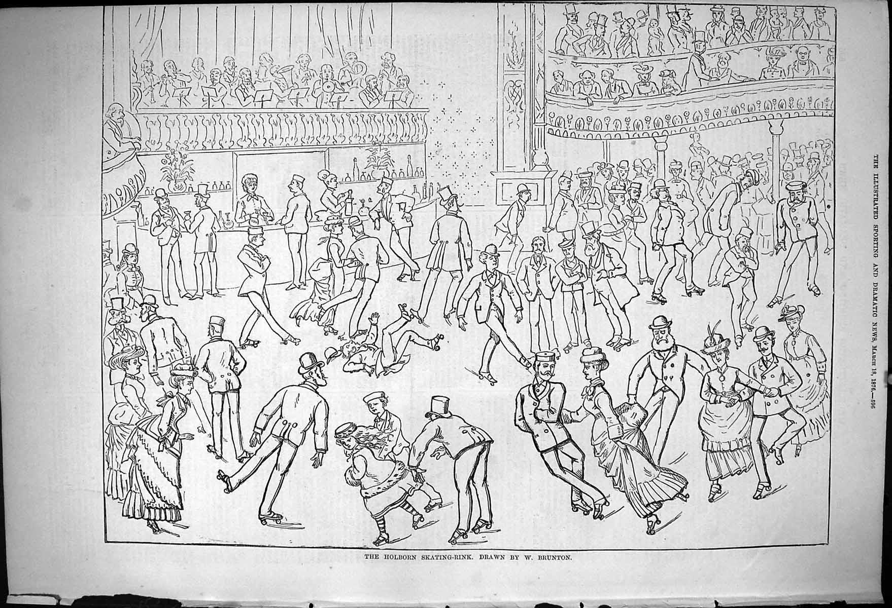Antique Old Print 1876 Holborn Ice Skating Rink Entertainment Brunton Drawing