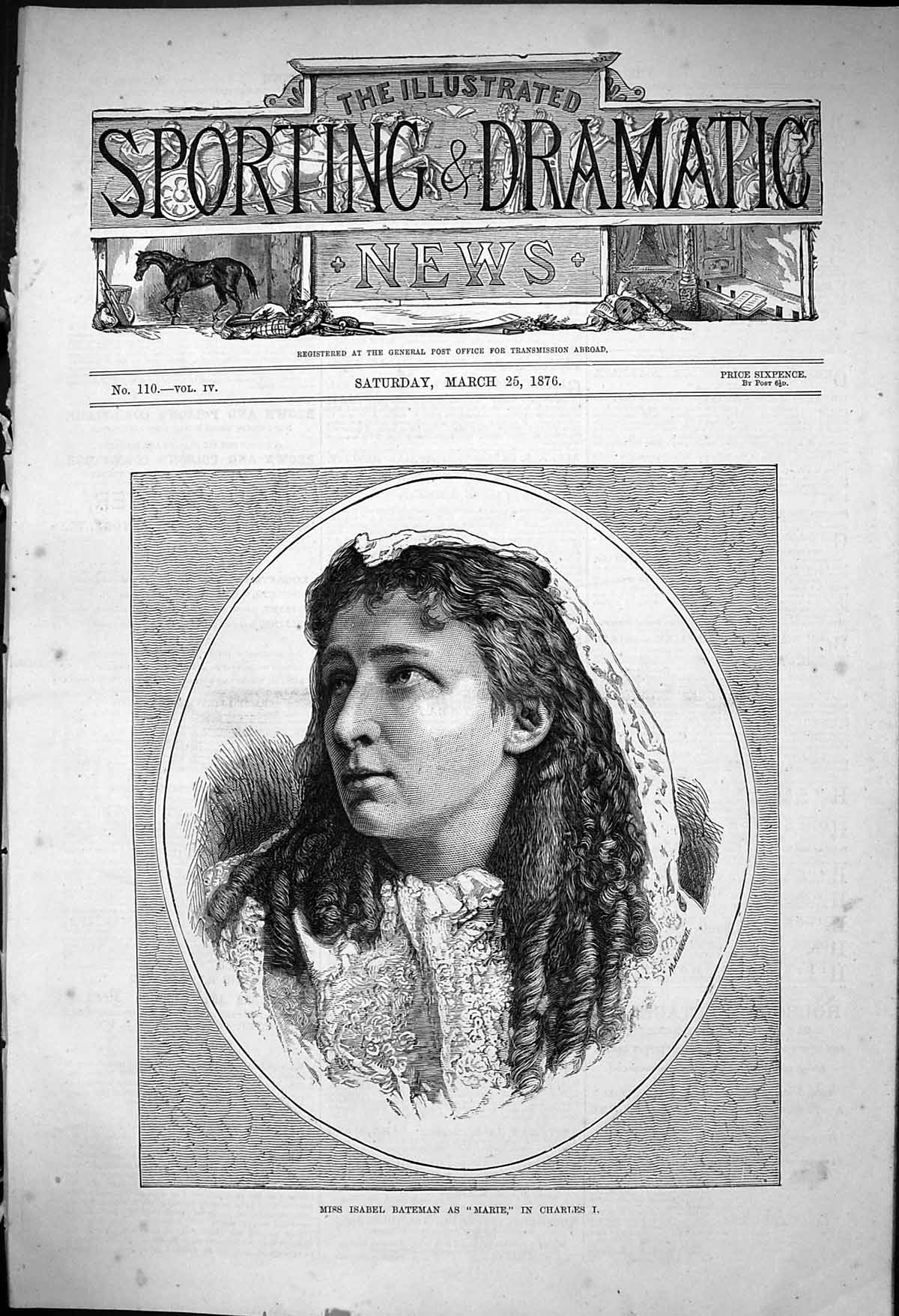Old 1876 Portrait Miss Isabel Bateman Marie Charles I Theatre Actress Victorian
