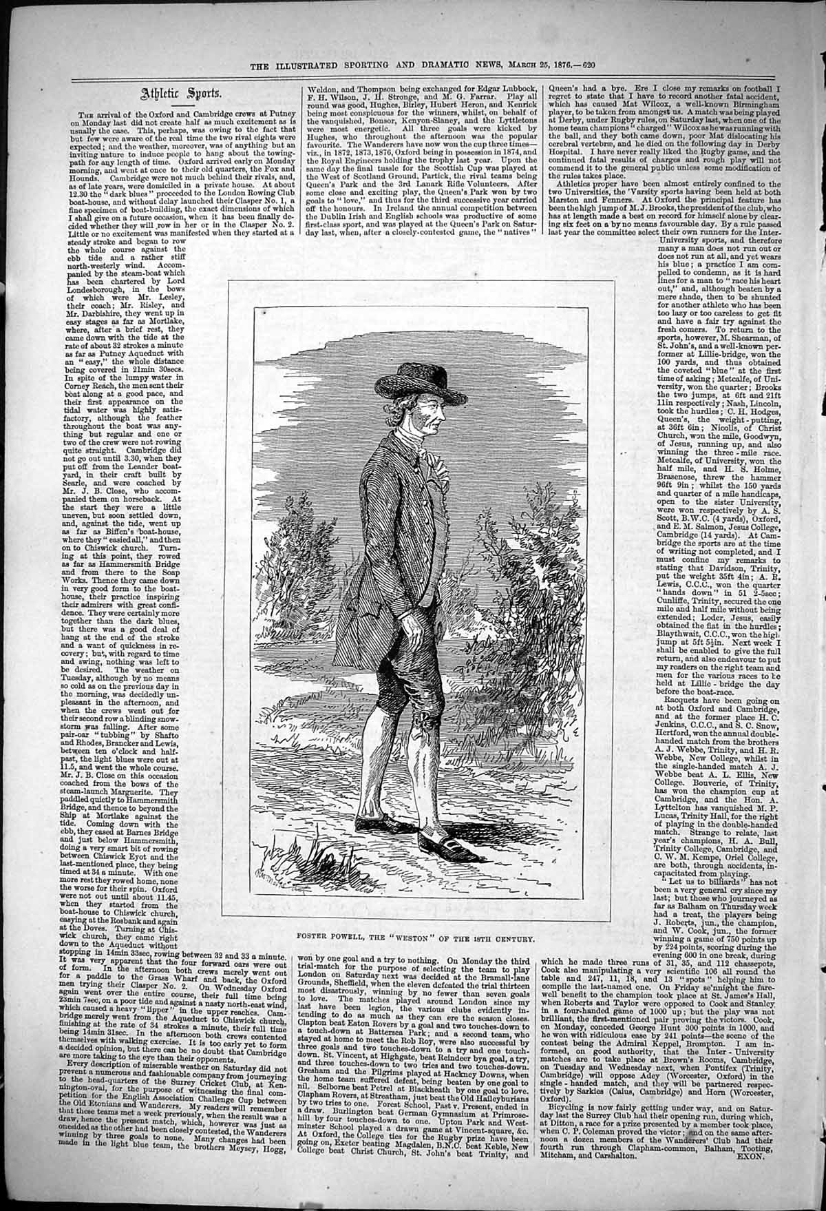 Original Old Antique Print 1876 Portrait Foster Powell Weston Man Victorian