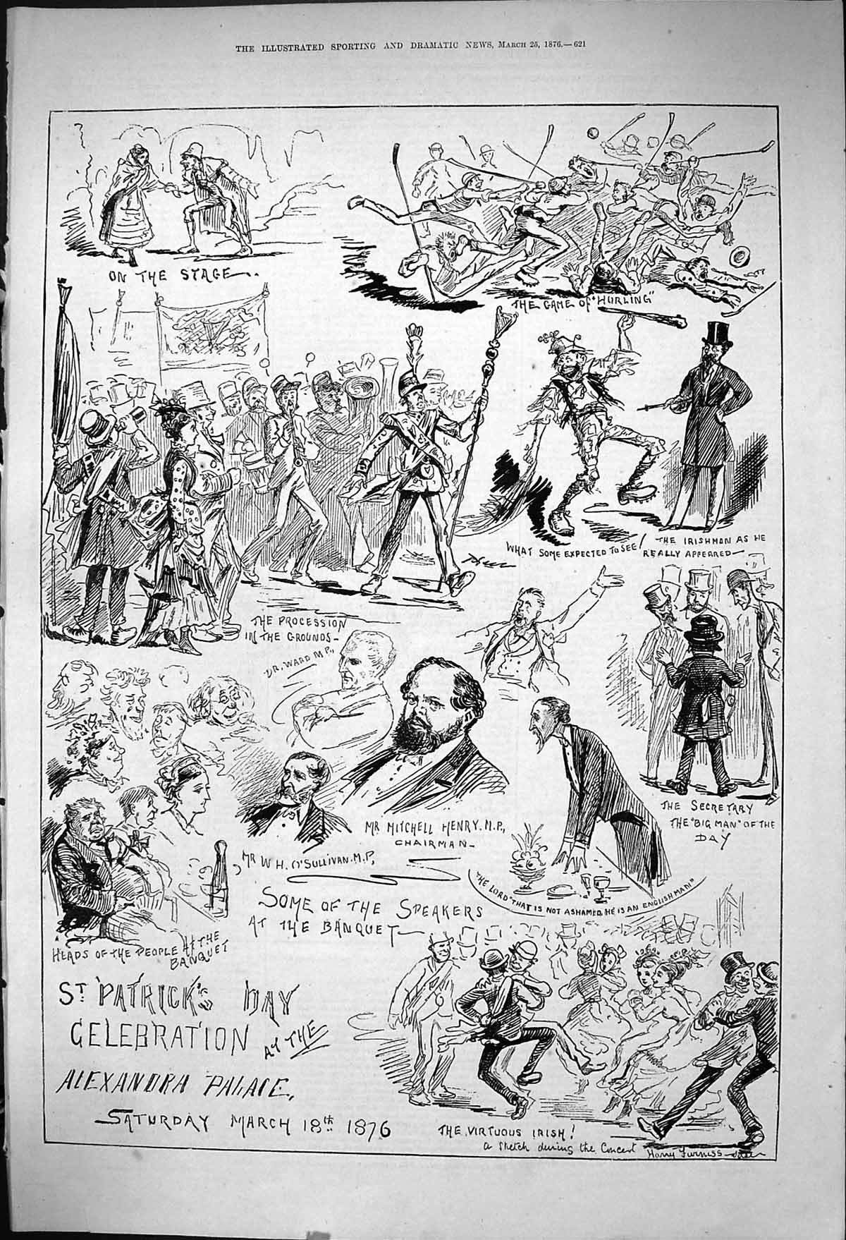 Old 1876 St. Patricks Day Celebration Alexandra Palace Henry Ward O'S Victorian