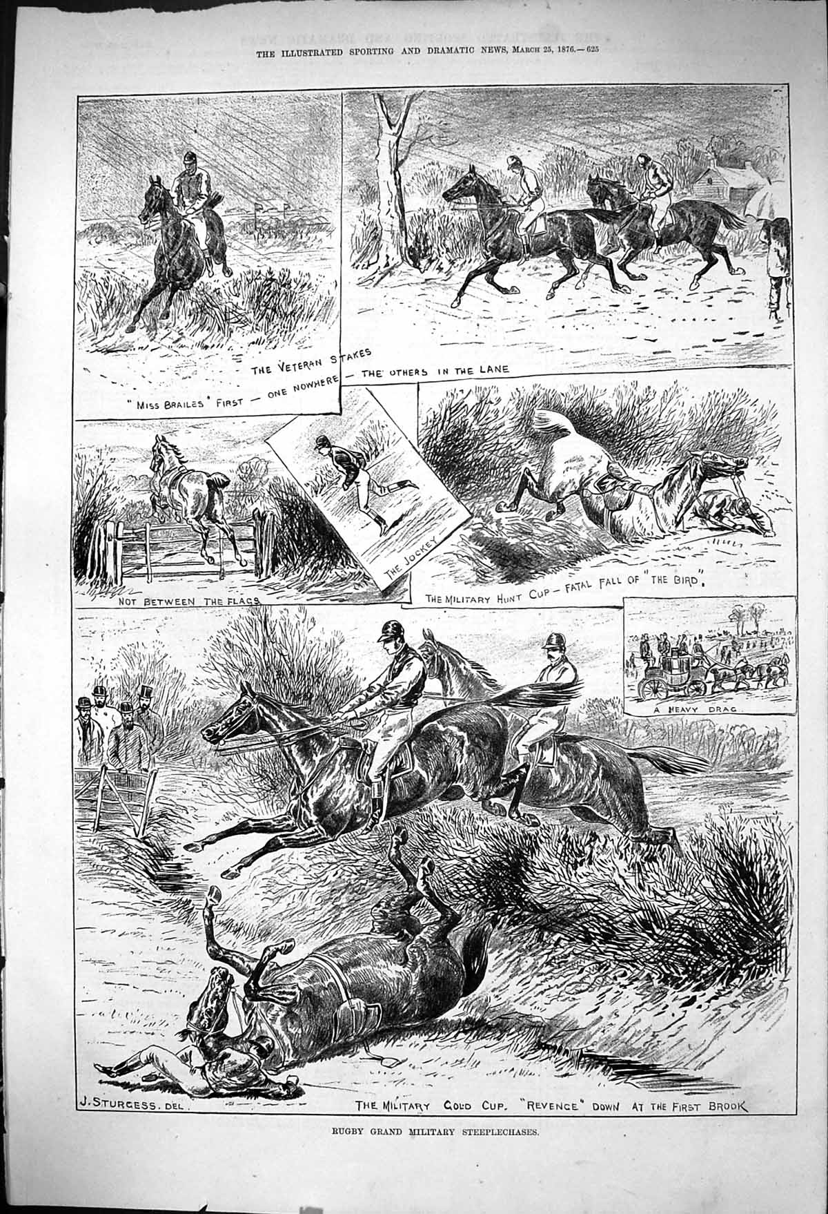 Antique Print 1876 Rugby Grand Military Steeplechase Revenge Brailes Bird G 19th