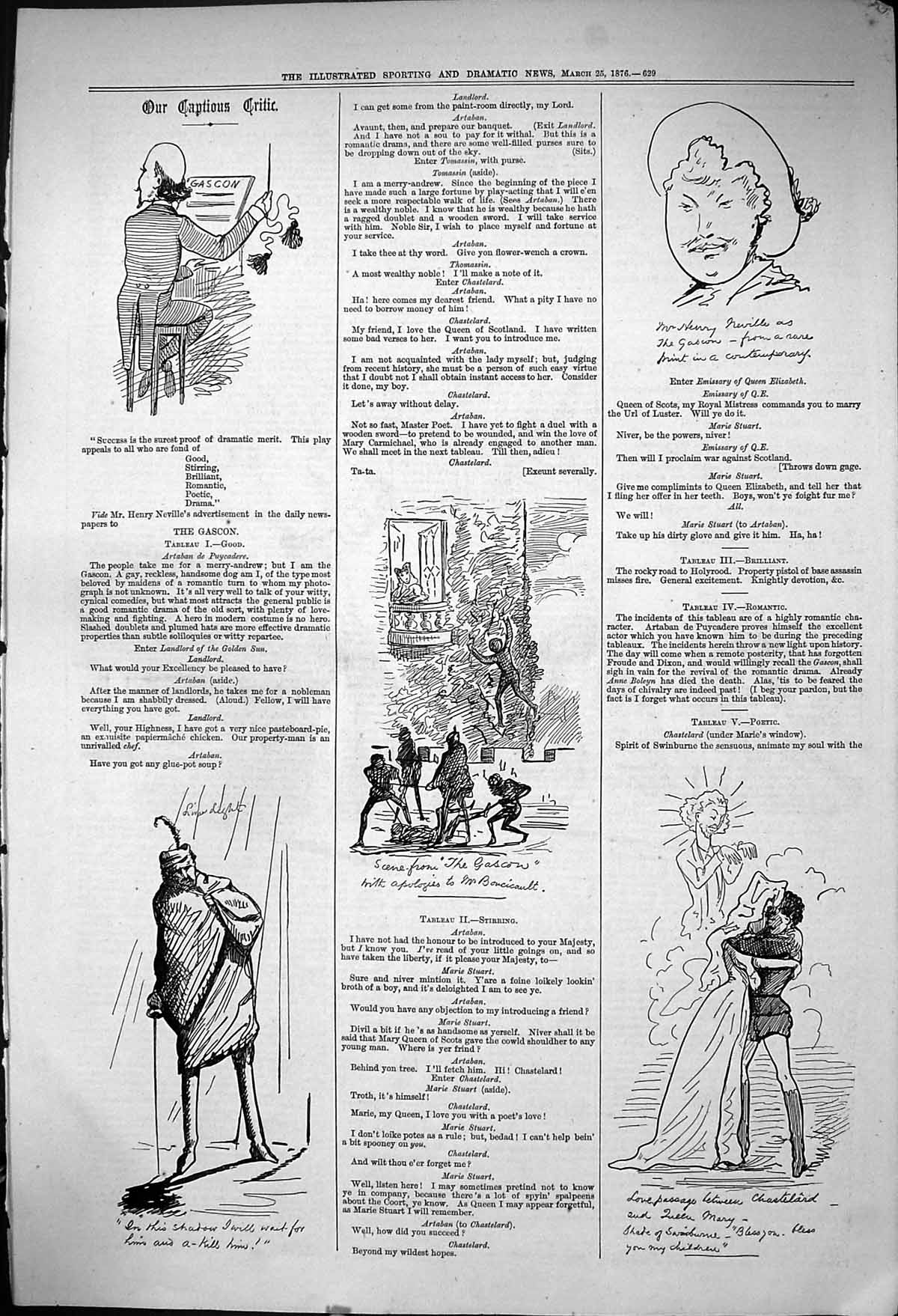 Old Antique Print 1876 Captious Critic Glasgow Cathedral Tableau Romance 19th