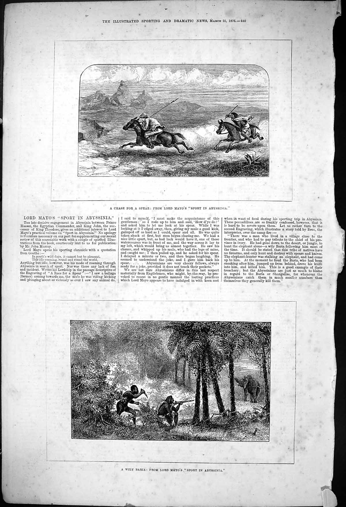 Old 1876 Hunting Lord Mayo'S Sport Abyssinia Elephant Shooting Native Victorian