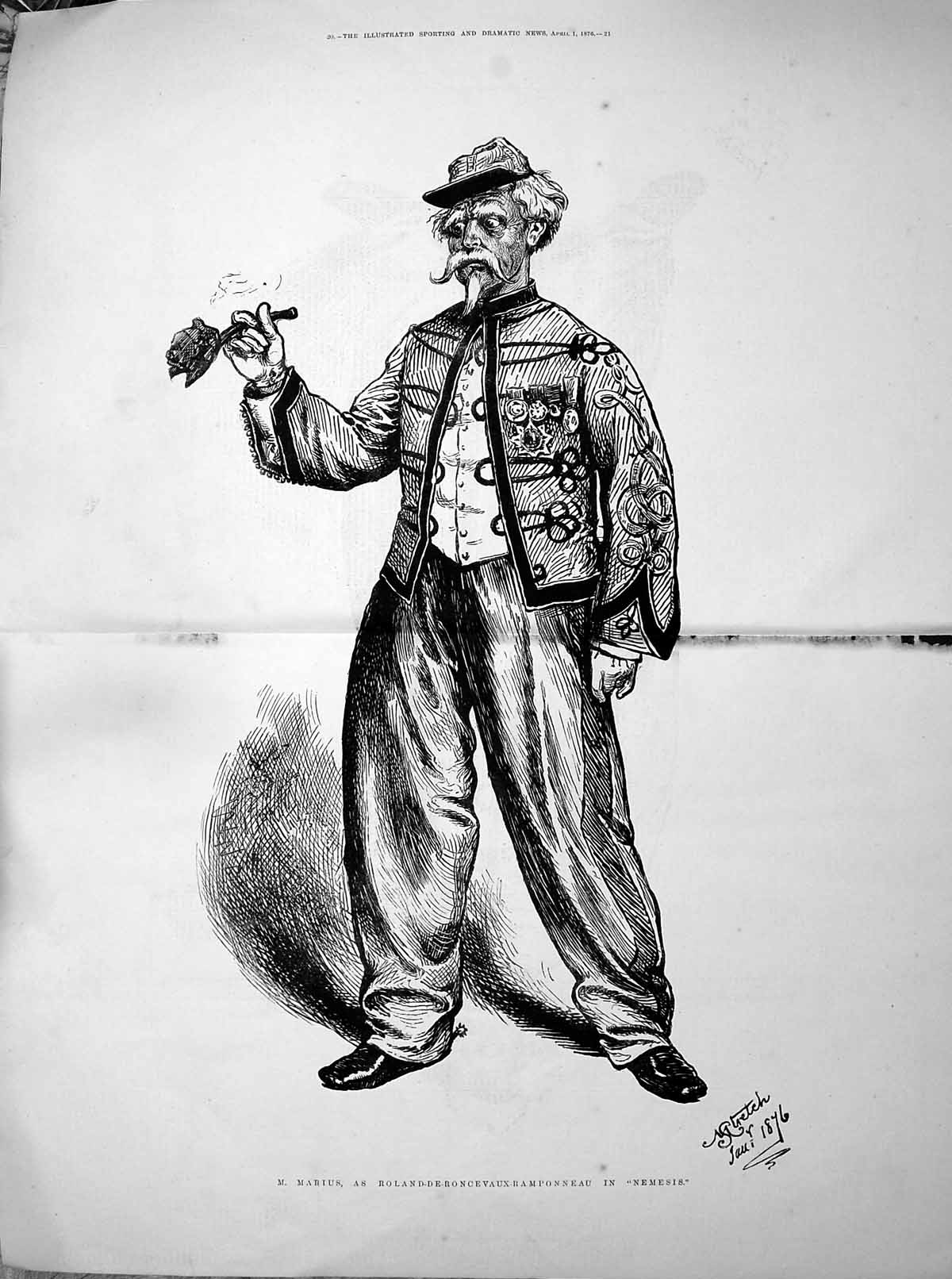 Old 1876 Portrait Marius Roland-De-Roncevaux-Ramponneau Nemesis Theat 0 19th