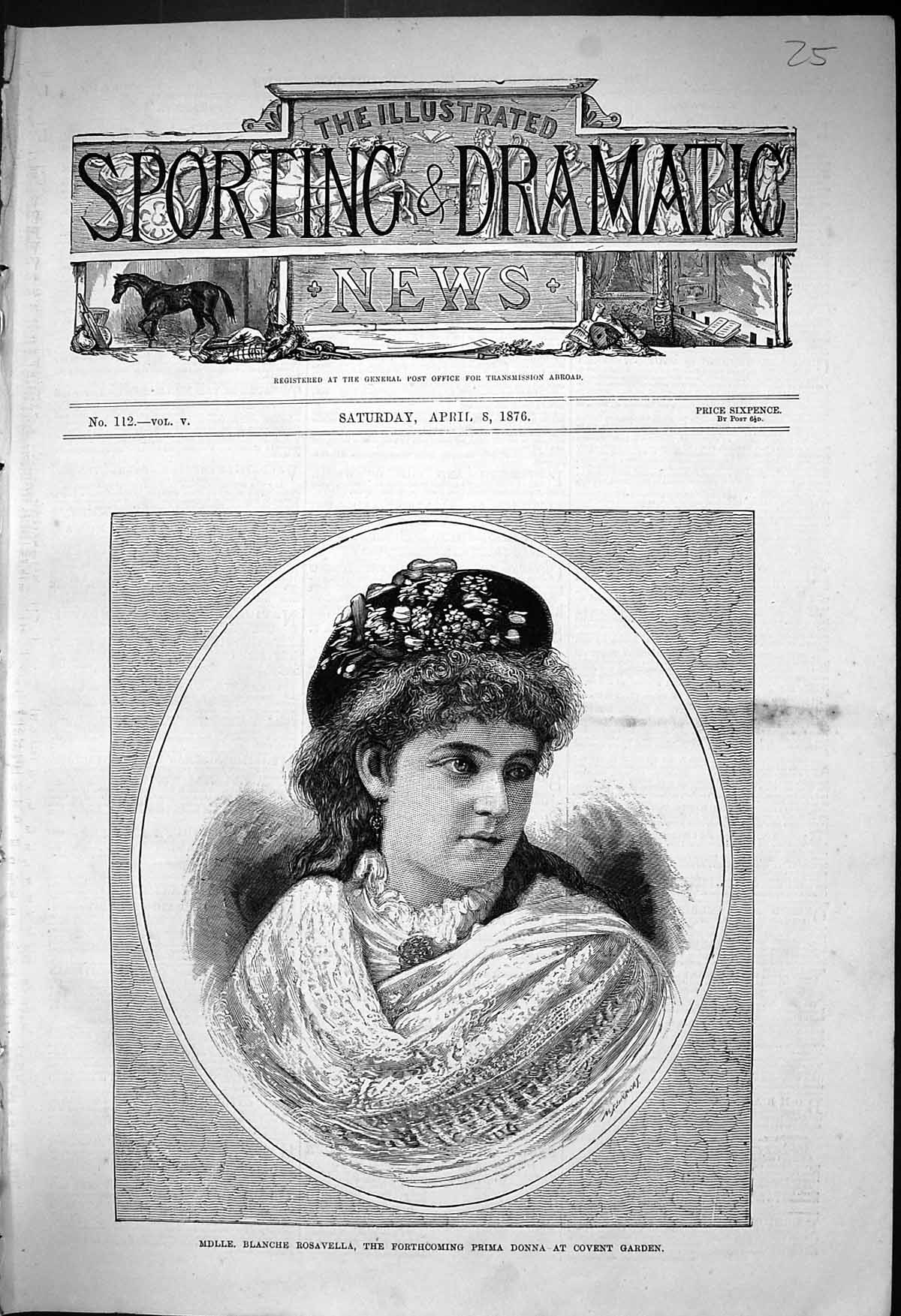 Old 1876 Portrait Mdlle. Blanche Rosavella Prima Donna Covent Garden Victorian