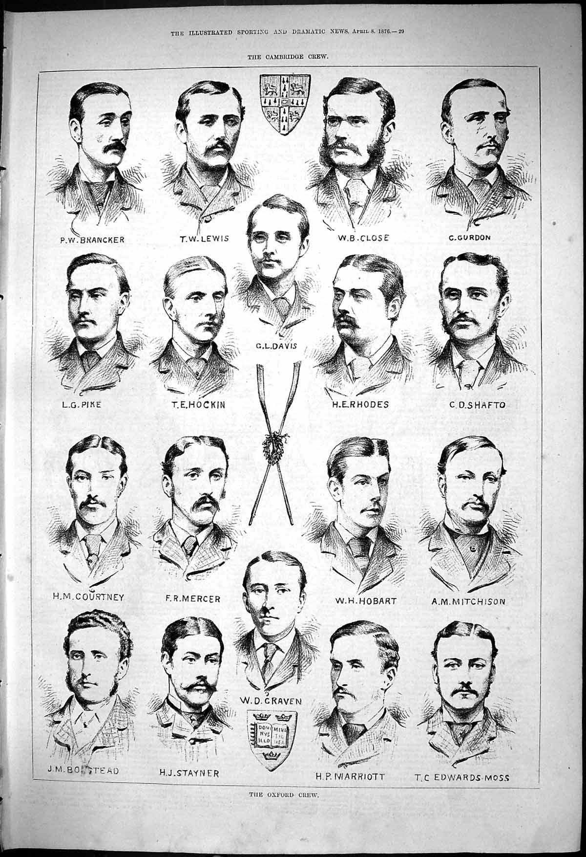 Old 1876 Oxford Crew Davis Mercer Rhodes Close Hobart Moss Courtney B Victorian