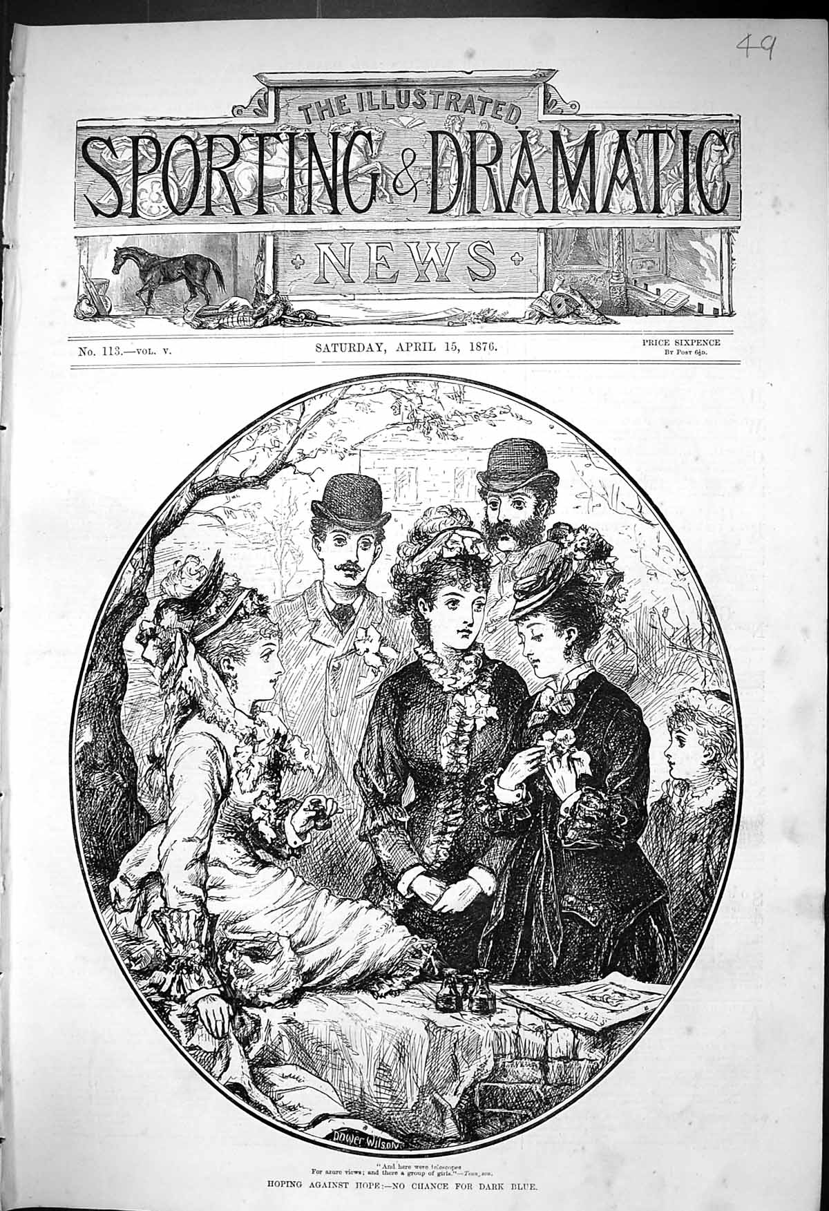 Old 1876 Hoping Against Hope Chance Dark Blue Beautiful Women Binocul Victorian