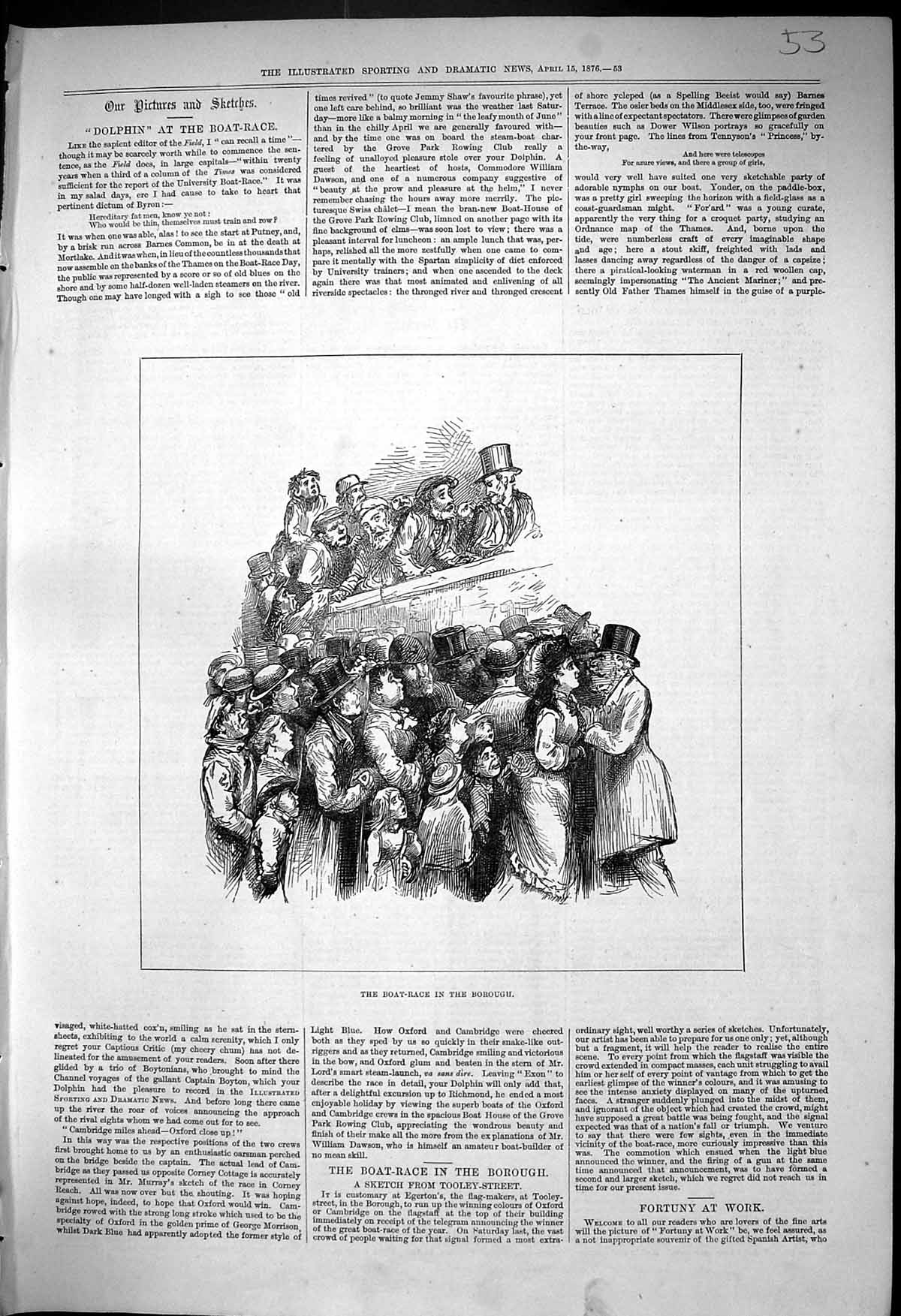 Original Old Antique Print 1876 Boat Race Borough Spectators Sport Victorian