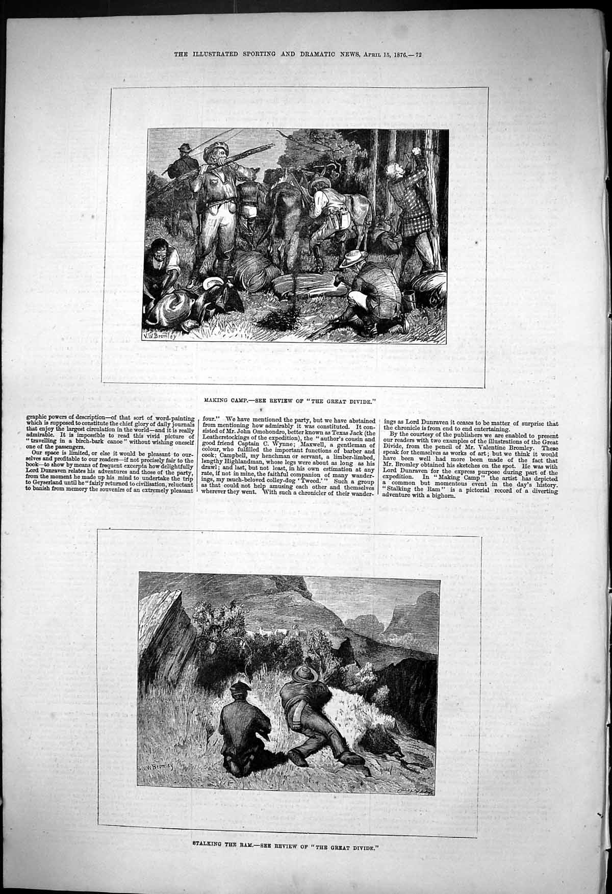 Old 1876 Making Camp Great Divide Stalking Ram Hunting Scene Mountain Victorian