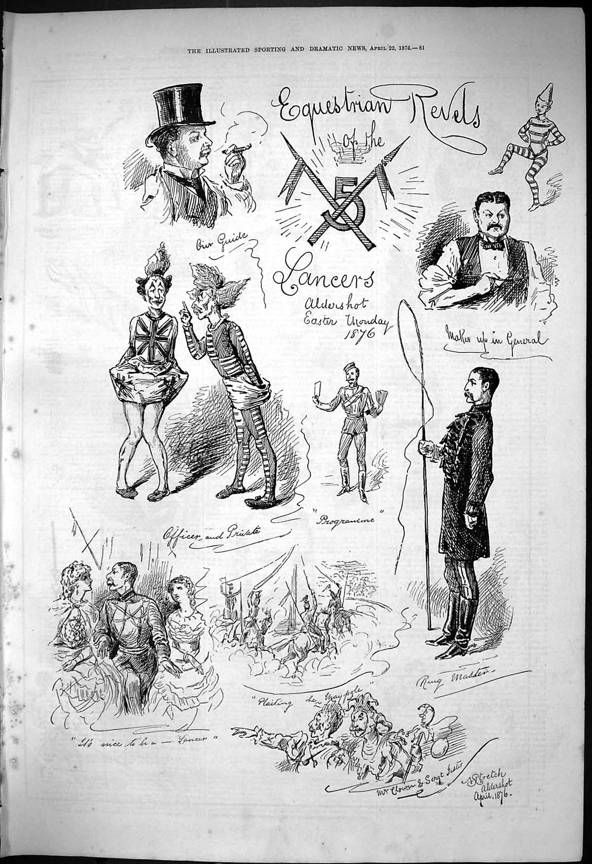 Old 1876 Equestrian Revels Lancers Aldershot Ring Master Office Priva Victorian
