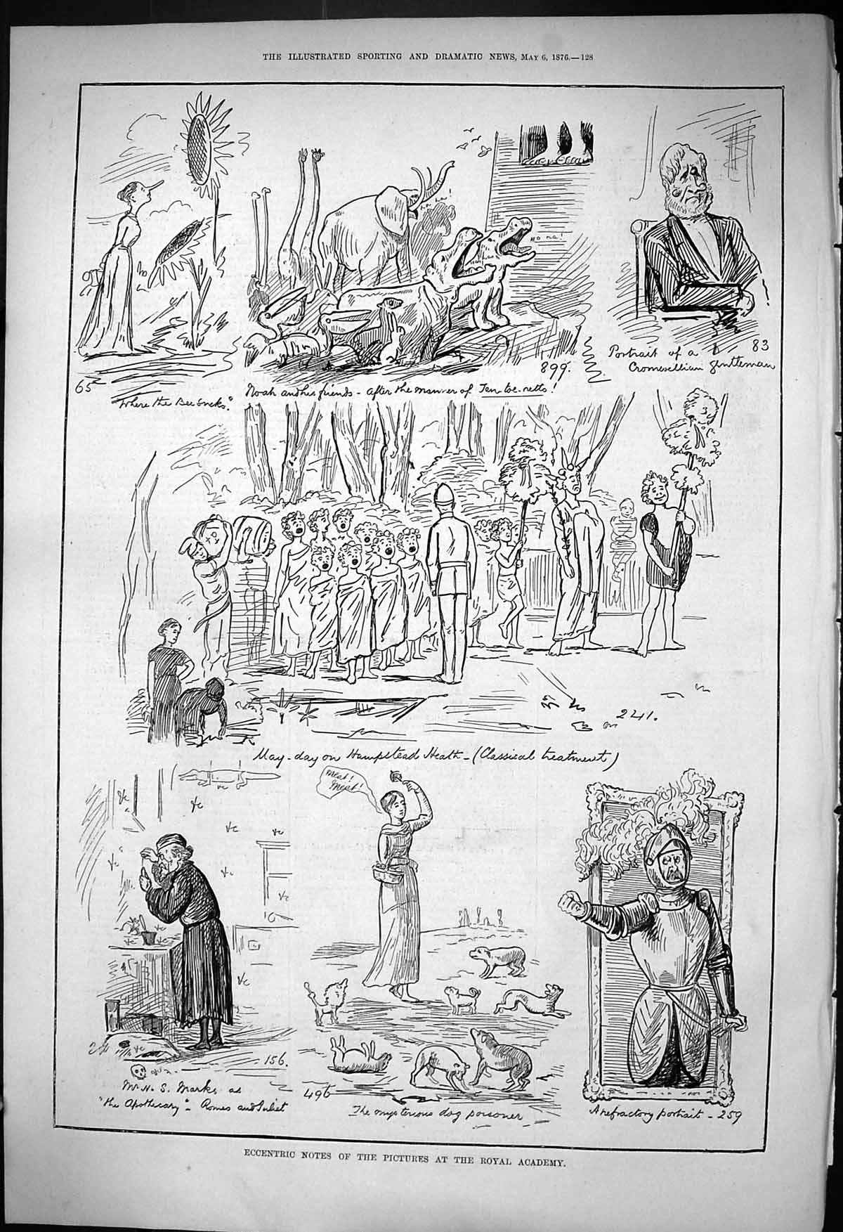 Original Old Antique Print 1876 Eccentric Notes Pictures Royal Academy Art 19th