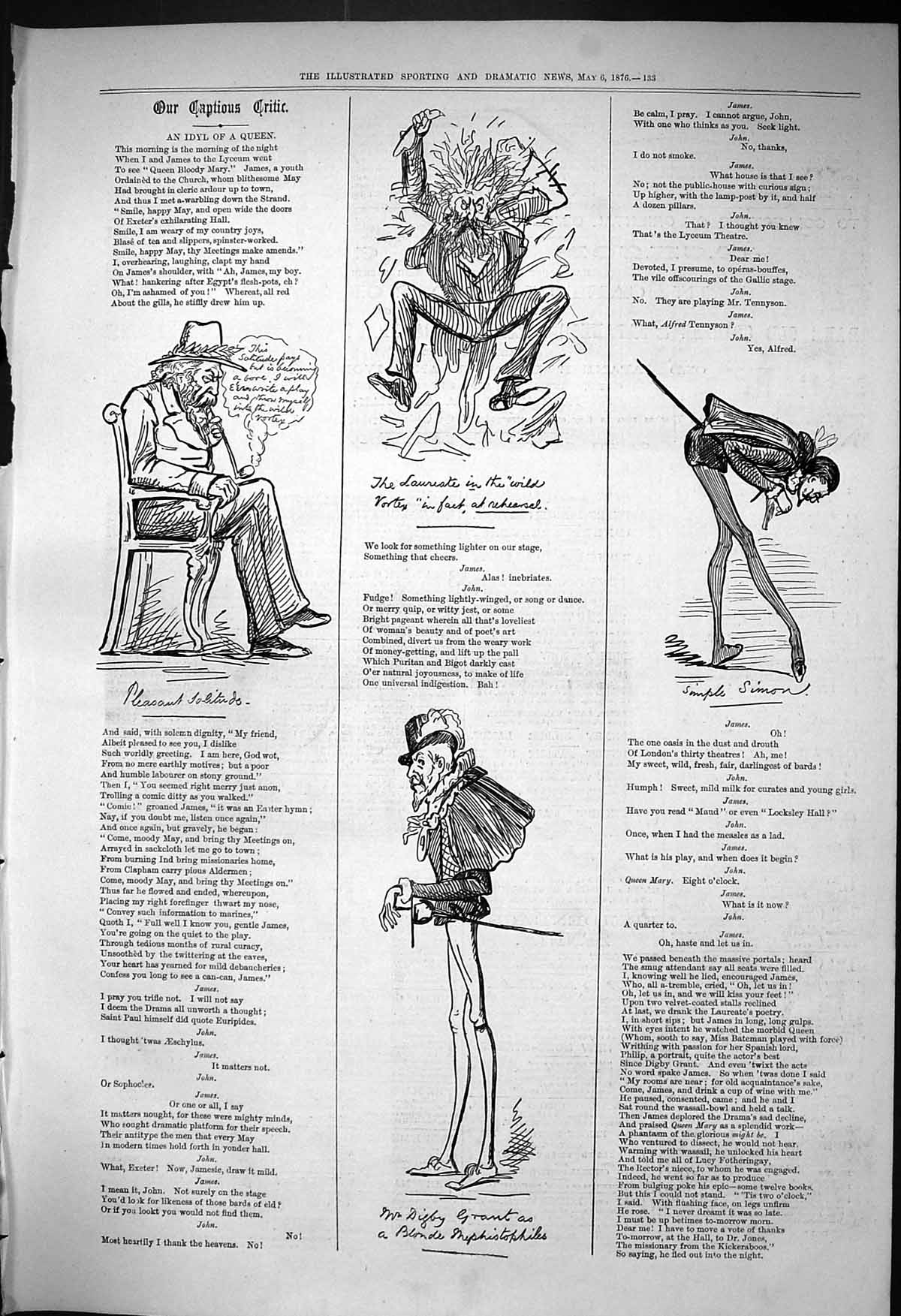 Old 1876 Captious Critic Idyl Queen Theatre Digby Grant Simple Simon Victorian