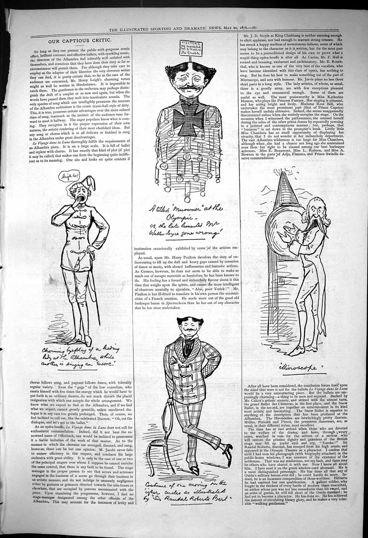 Antique Old Print 1876 Captious Critic Theatre Olympic Randal Roberts Costume