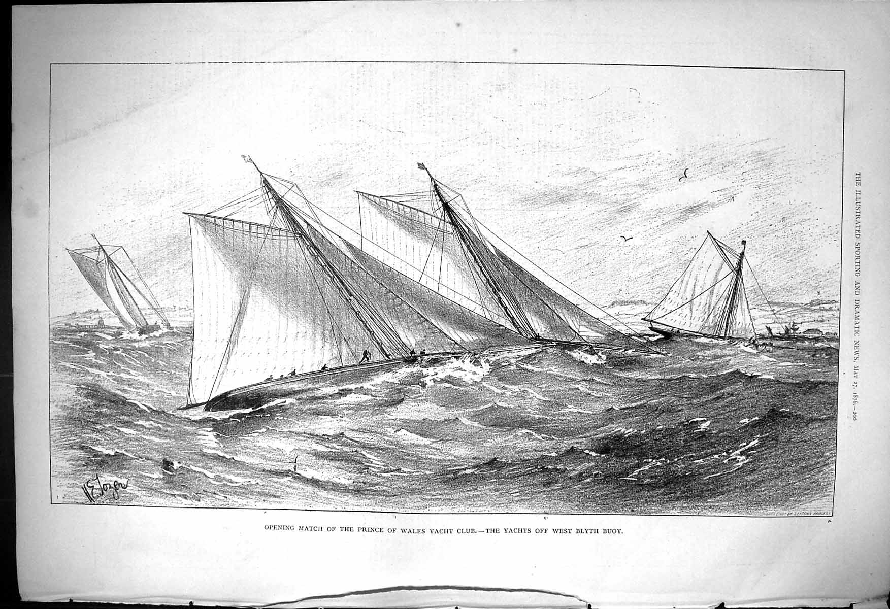 Old 1876 Opening Match Prince Wales Yacht Club West Blyth Buoy Sailin Victorian
