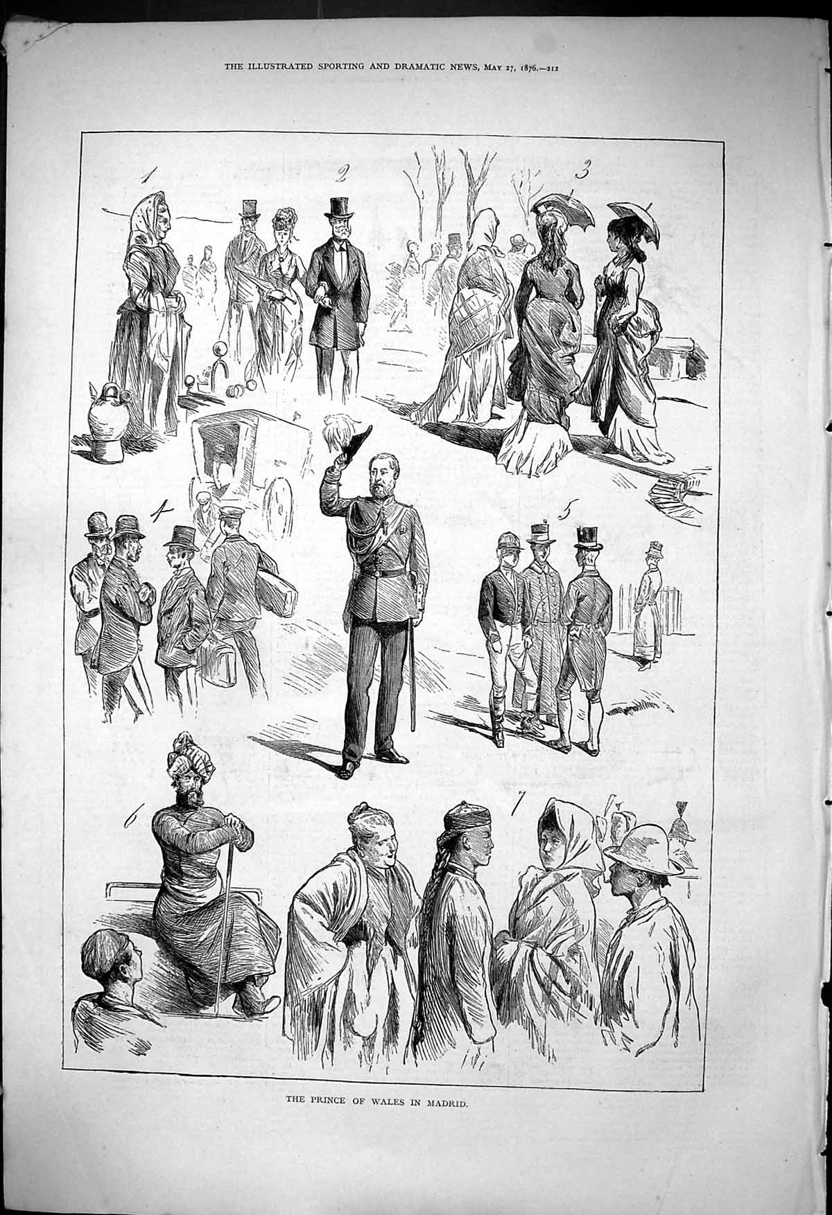 Original Old Antique Print 1876 Prince Wales Madrid Spain Meeting People 19th