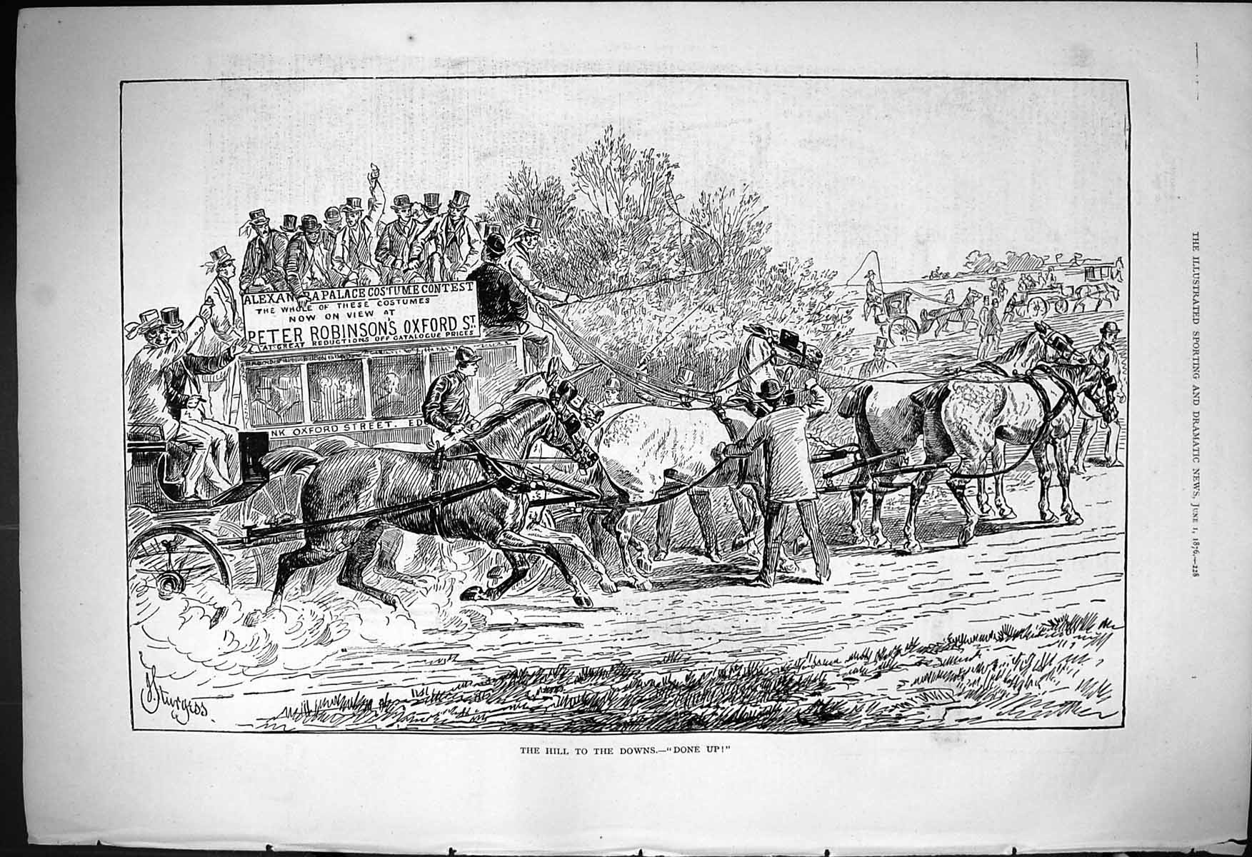 Old 1876 Hill Downs Horse Racing Transport Coach Peter Robinsons Oxfo Victorian