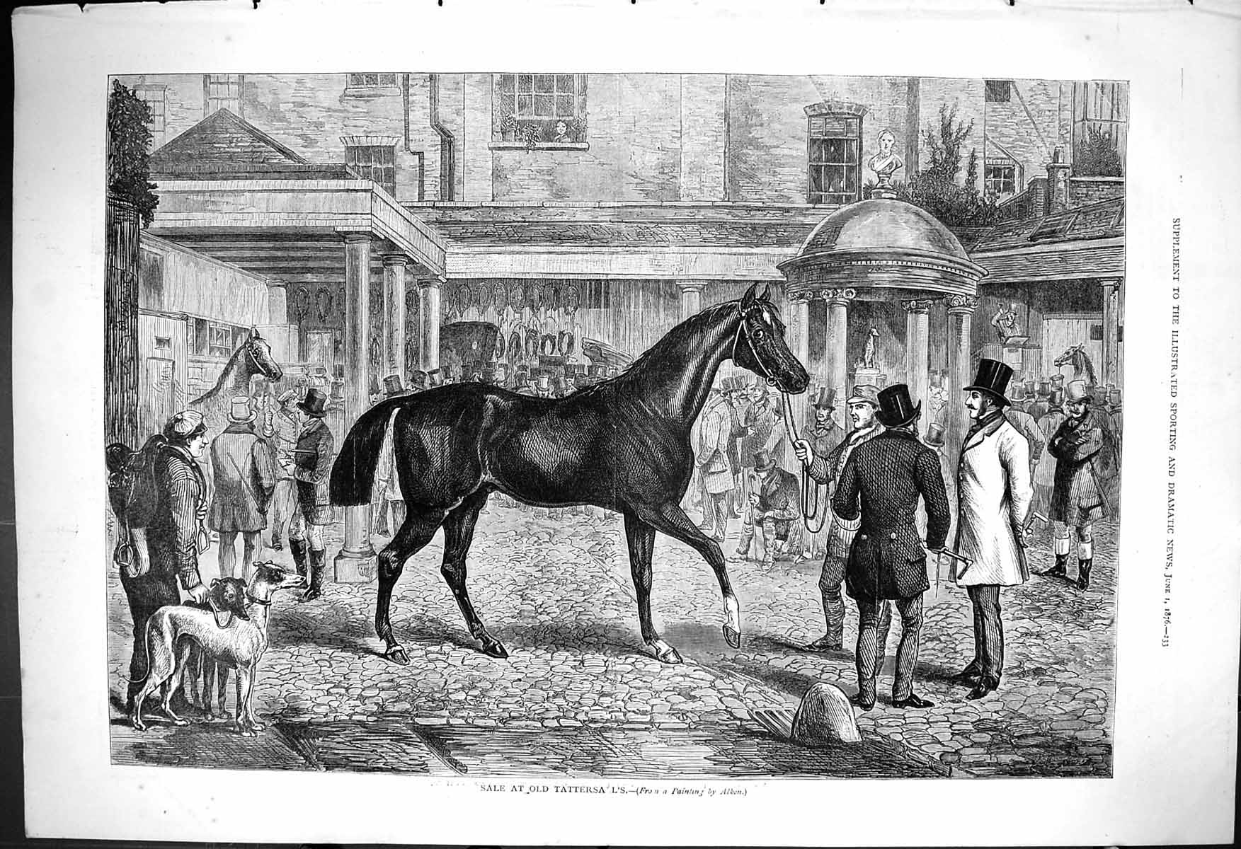 Original Old Antique Print 1876 Horse Sale Tattersalls Auction 19th