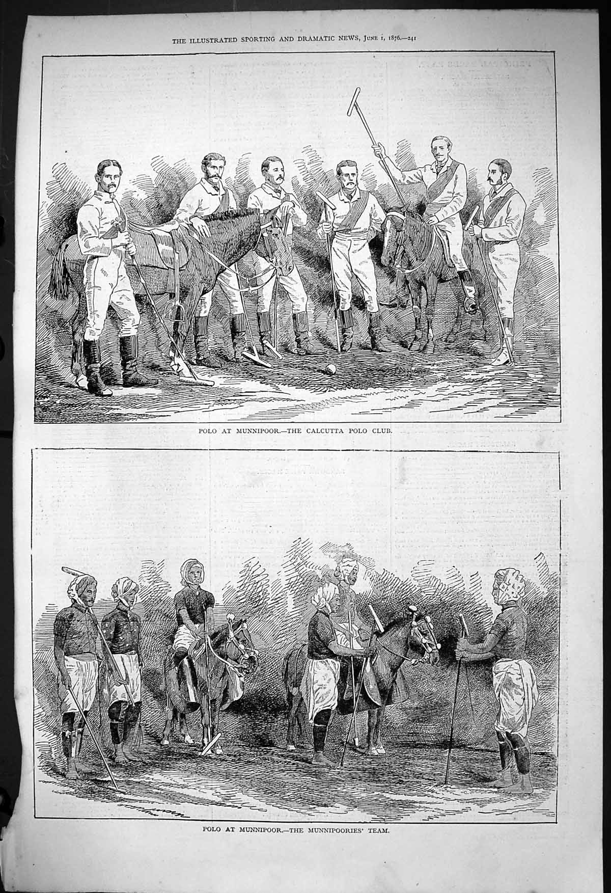 Old Print 1876 Sport Polo Munnipoor Calcutta Club India Munnipoories Team 19th