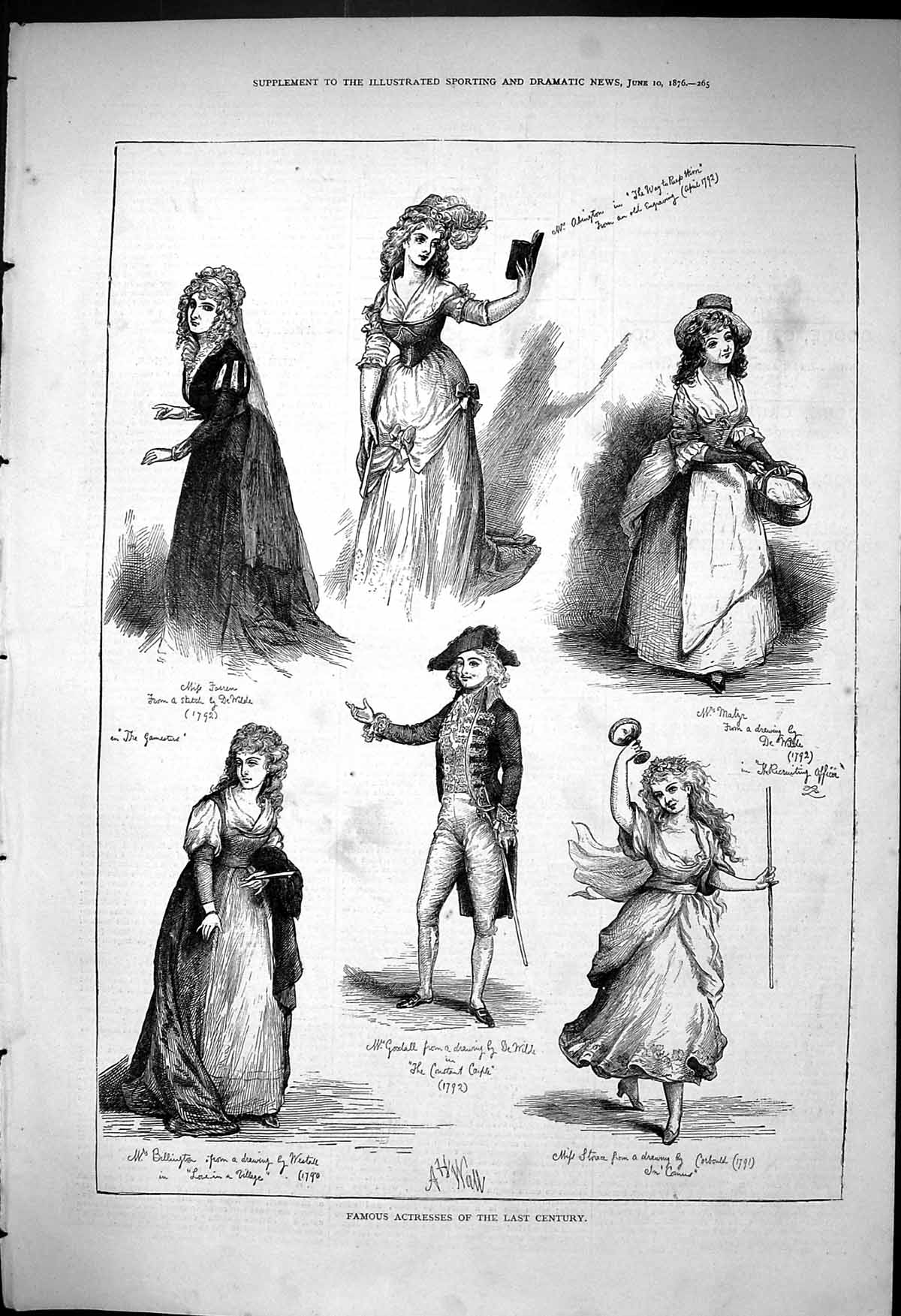 Old Print 1876 Famous Actresses Goodall Billington Farren Martyn Alington 19th