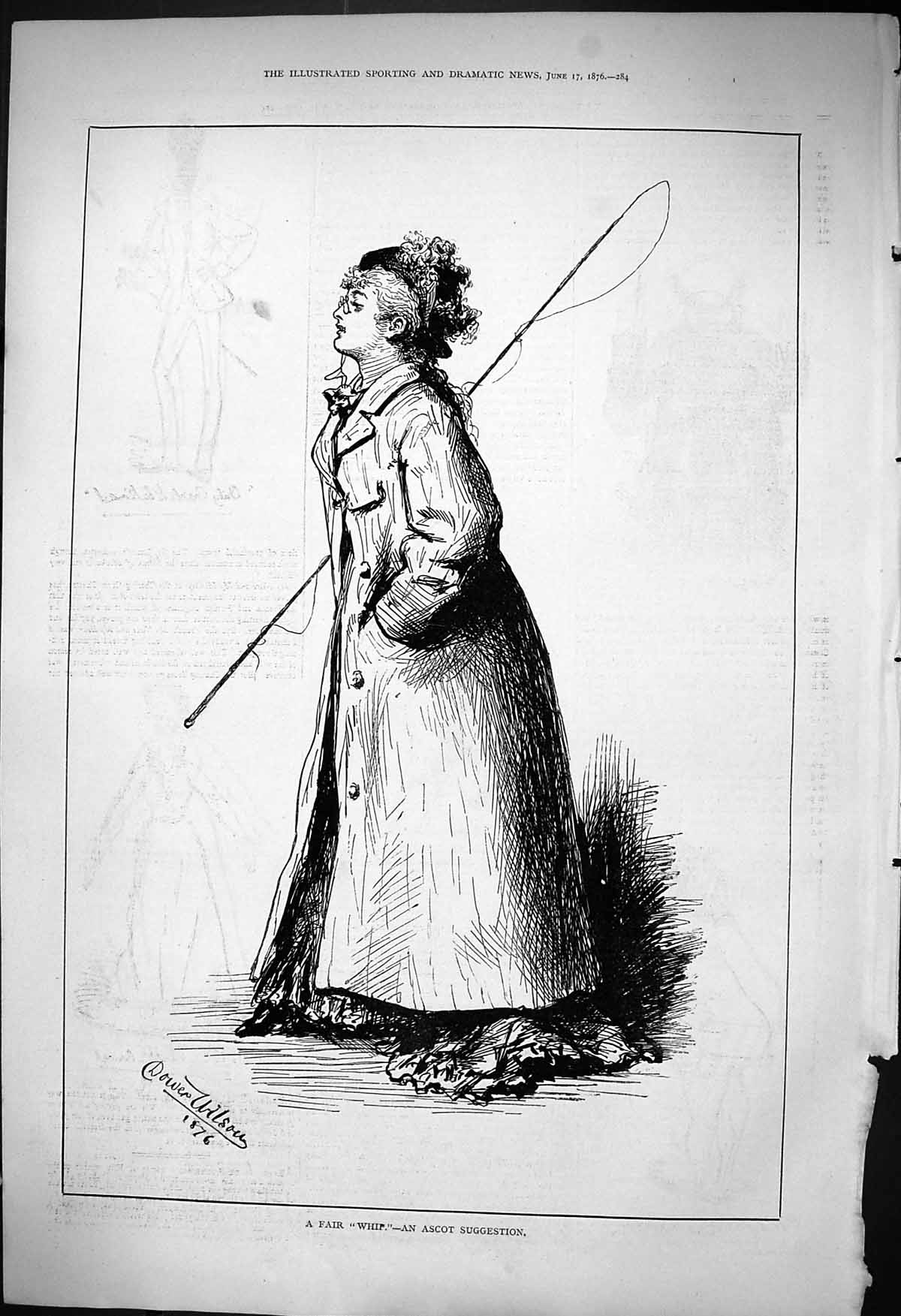 Antique Old Print 1876 Portrait Fair Whip Ascot Suggestion Lady Horse Sport