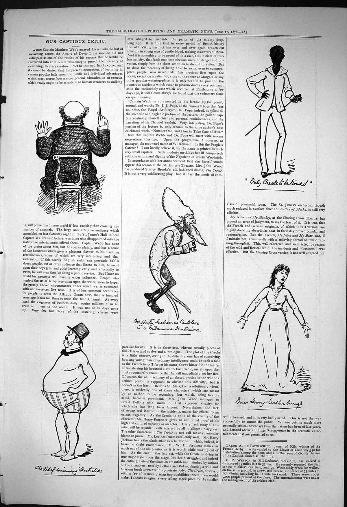Old 1876 Captious Critic Theatre Harry Jackson Jenny Leather Man Swim Victorian