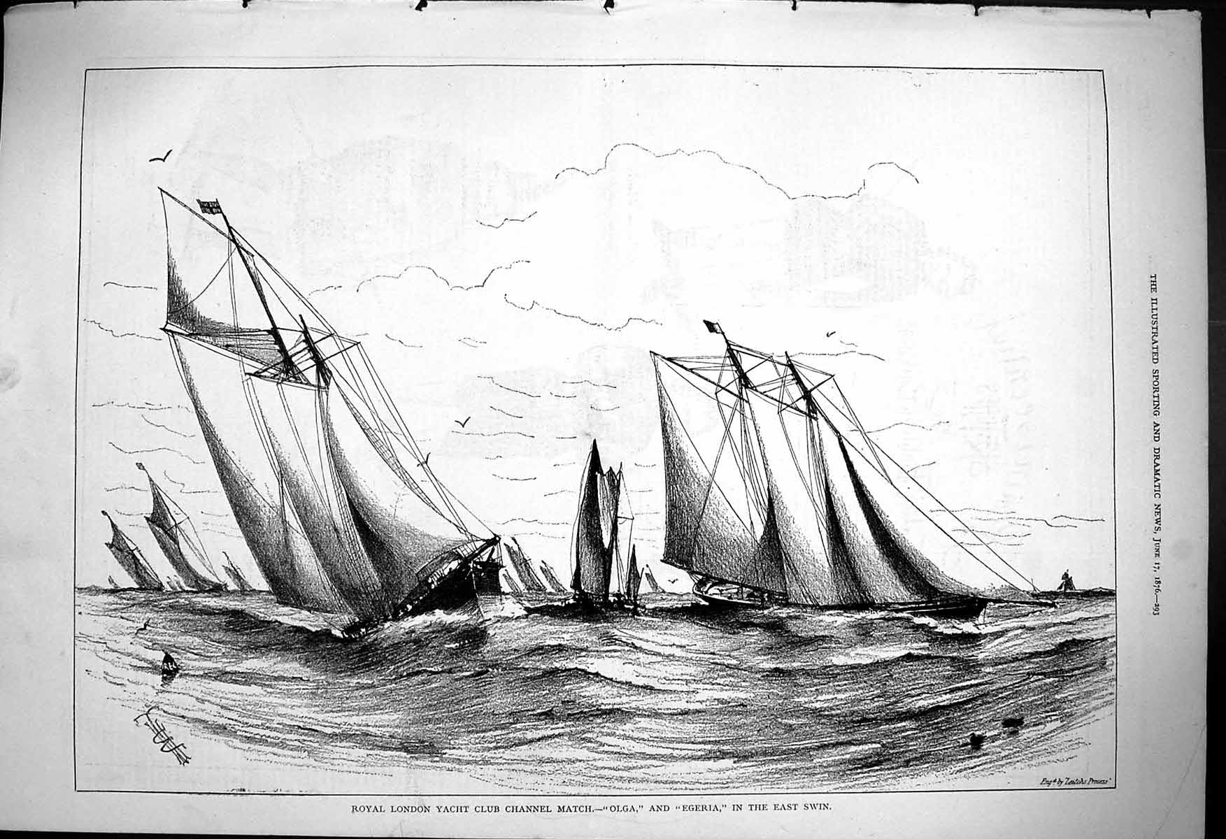 Old 1876 Royal London Yacht Club Channel Match Olga Egeria East Swin Victorian