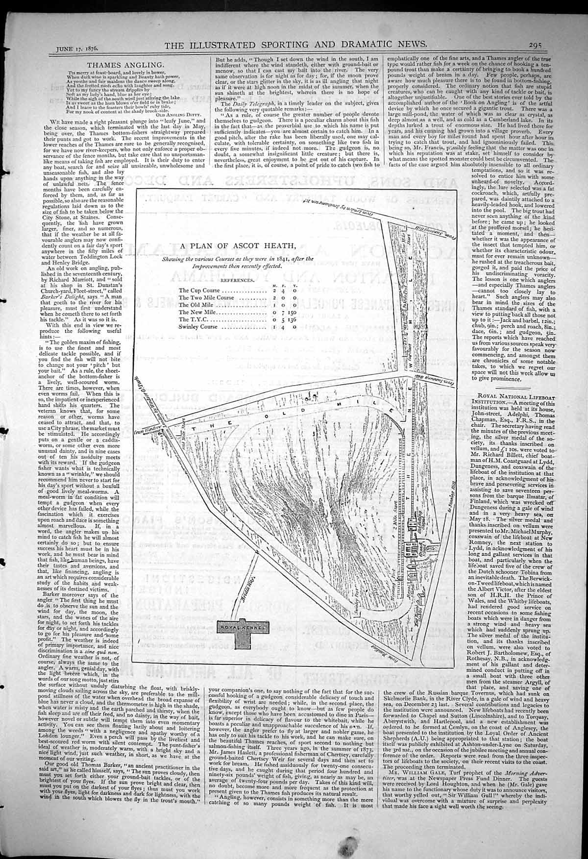 Old Antique Print 1876 Plan Ascot Heath Royal Kennel Mile Swinley Course 19th