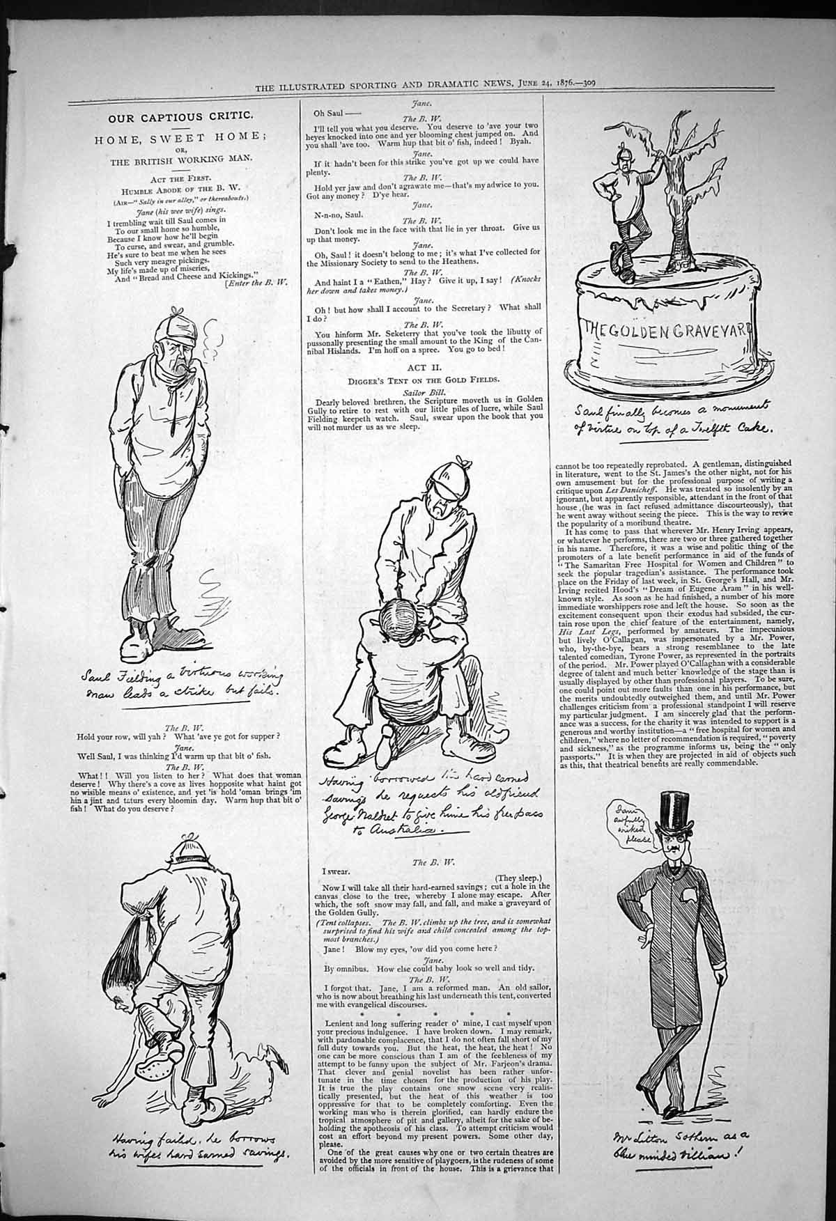 Old Antique Print 1876 Captious Critic British Working Man Gen Graveyard 19th