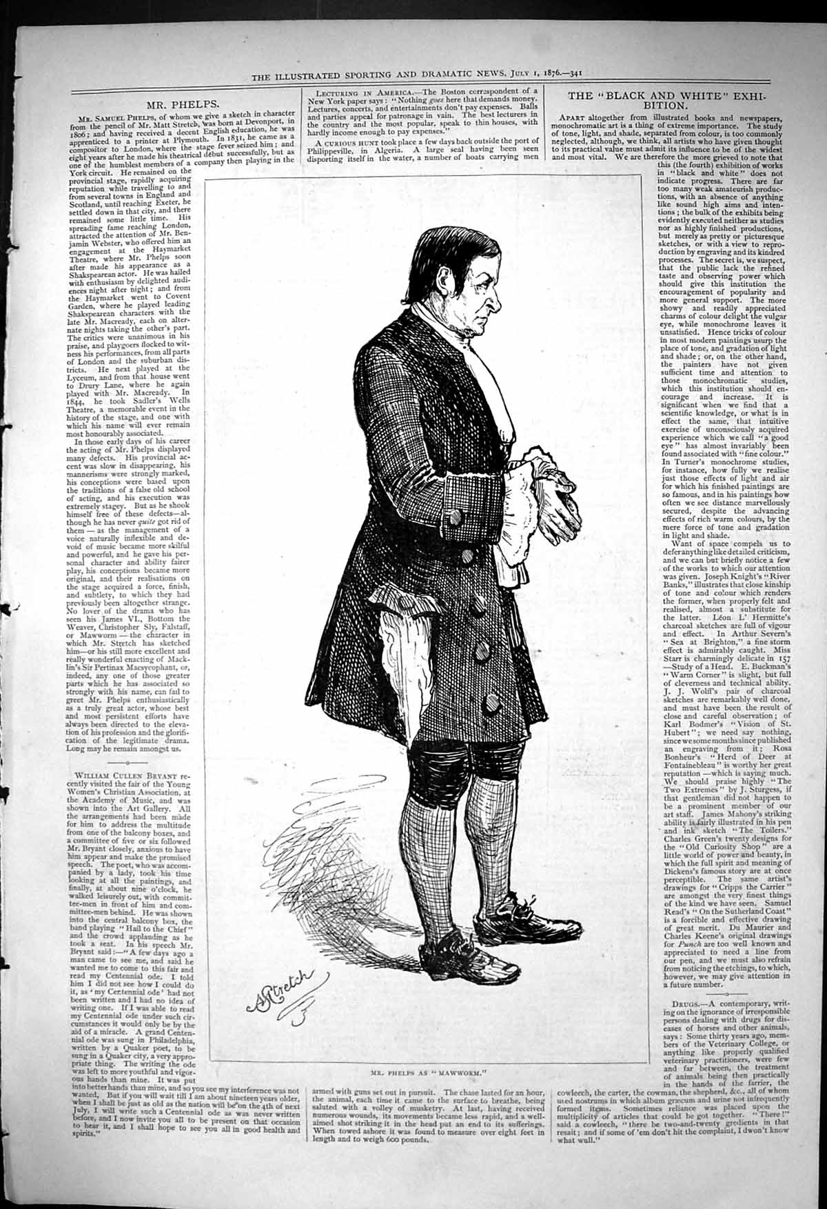 Original Old Antique Print 1876 Portrait Mr Samuel Phelps Mawworm Theatre Actor