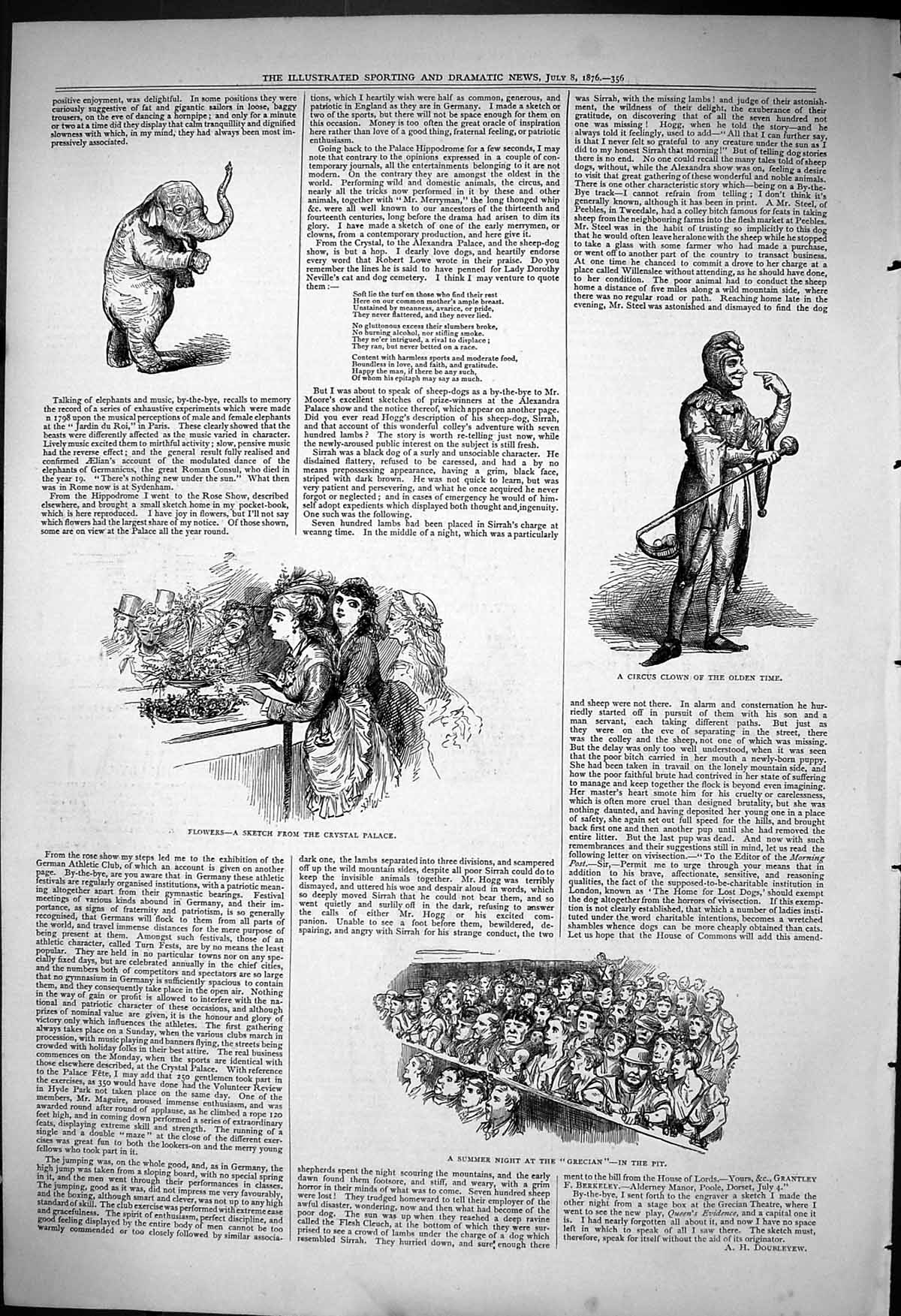 Old 1876 Elephant Flowers Crystal Palace Circus Clown Summer Night Gr Victorian