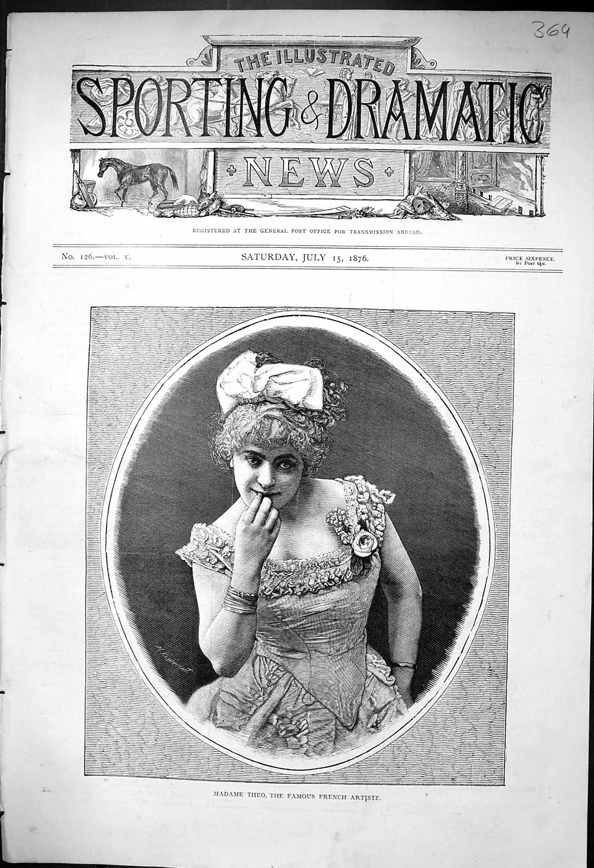 Old Print 1876 Portrait Madame Theo Famous French Artiste Beautiful Woman 19th