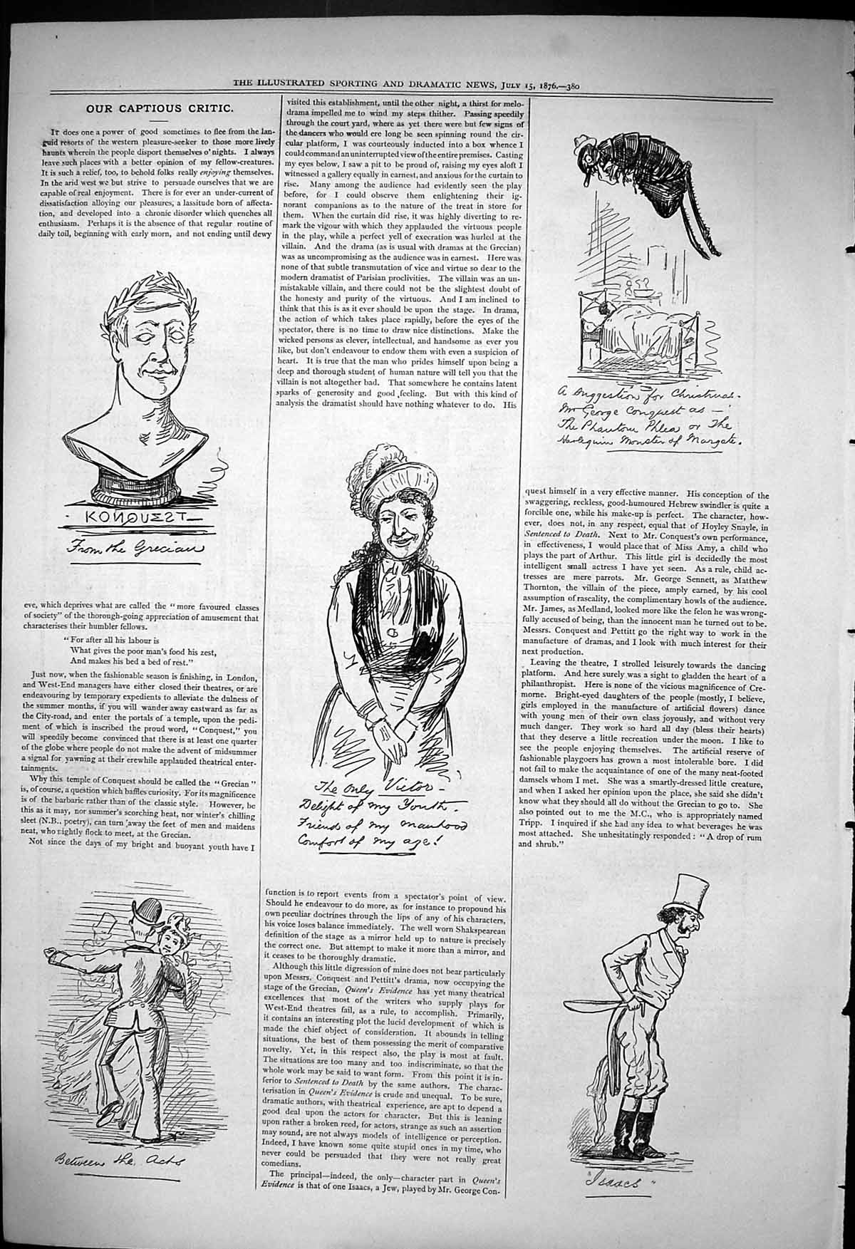 Old 1876 Captious Critic Theatre Romance Dancing Isaacs George Conque Victorian