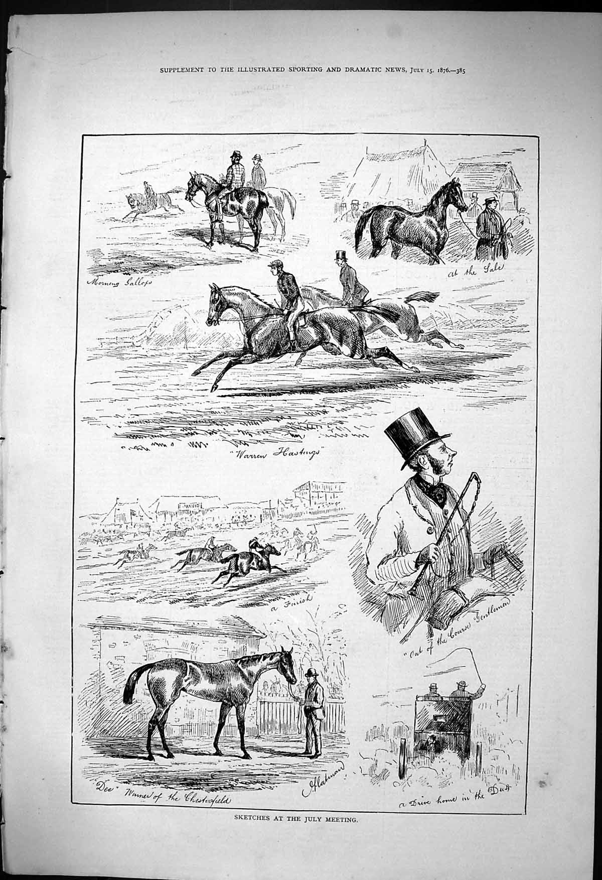 Old 1876 Sketches July Meeting Horse Racing Sport Dee Chesterfield Wa Victorian