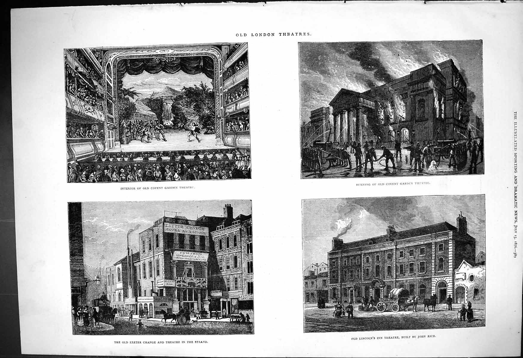 Old 1876 London Theatre Covent Garde Fire Lincoln'S Inn John Rich Exe Victorian