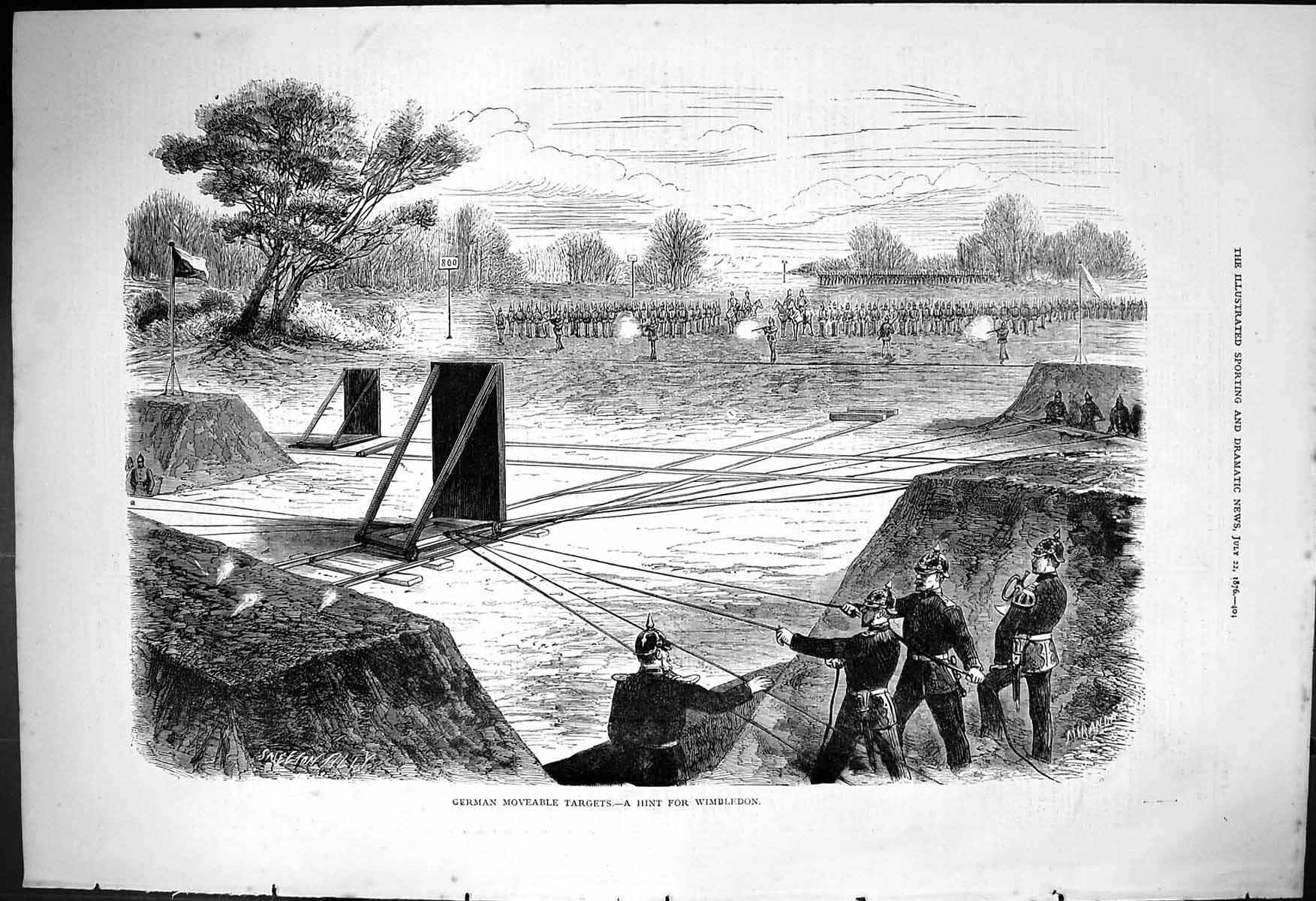 Old Antique Print 1876 German Moveable Targets Rifle Shooting Sport Siers 19th