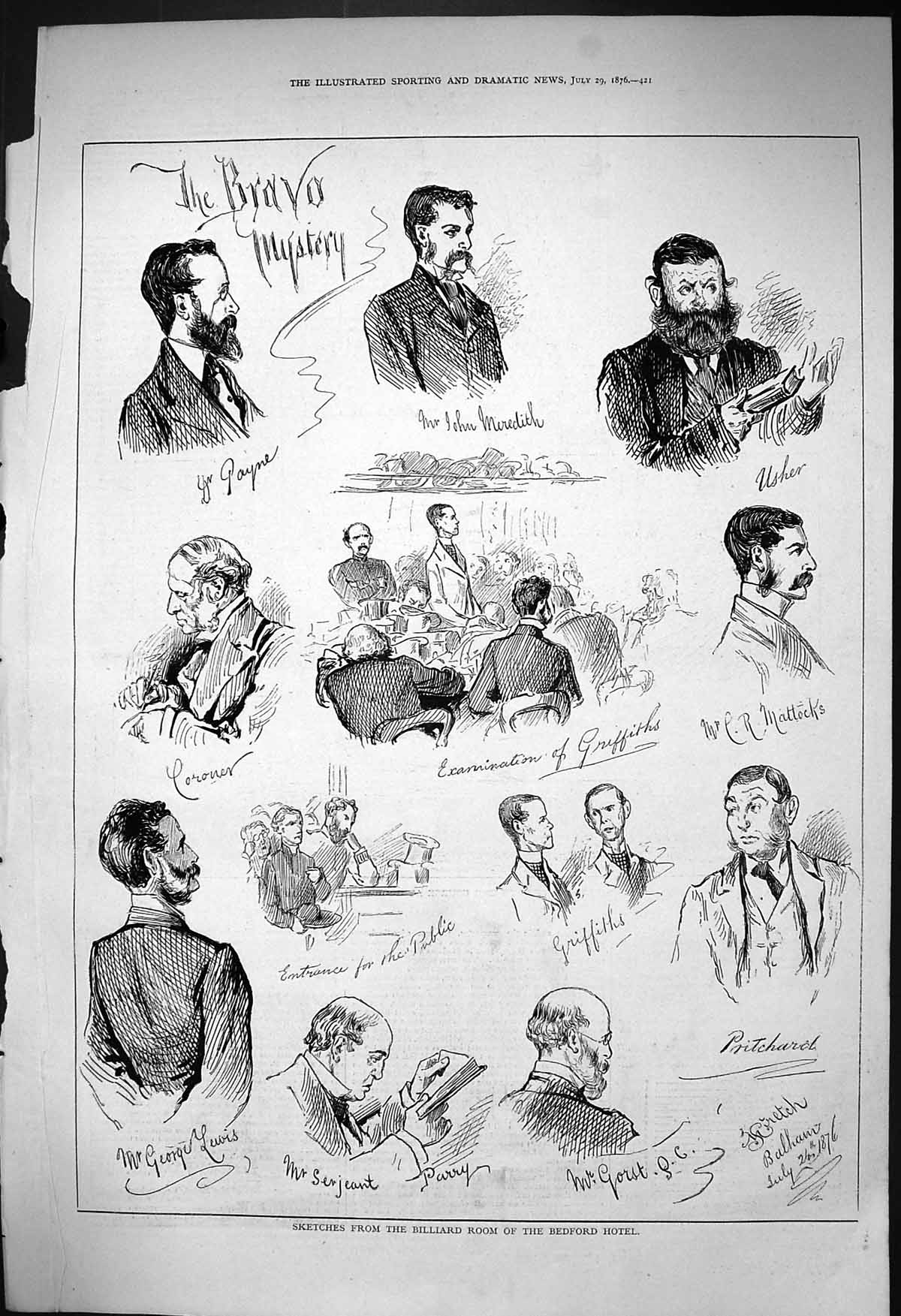 Old 1876 Bravo Mystery Lewis Serjeant Griffiths Meredith Usher Pritch Victorian