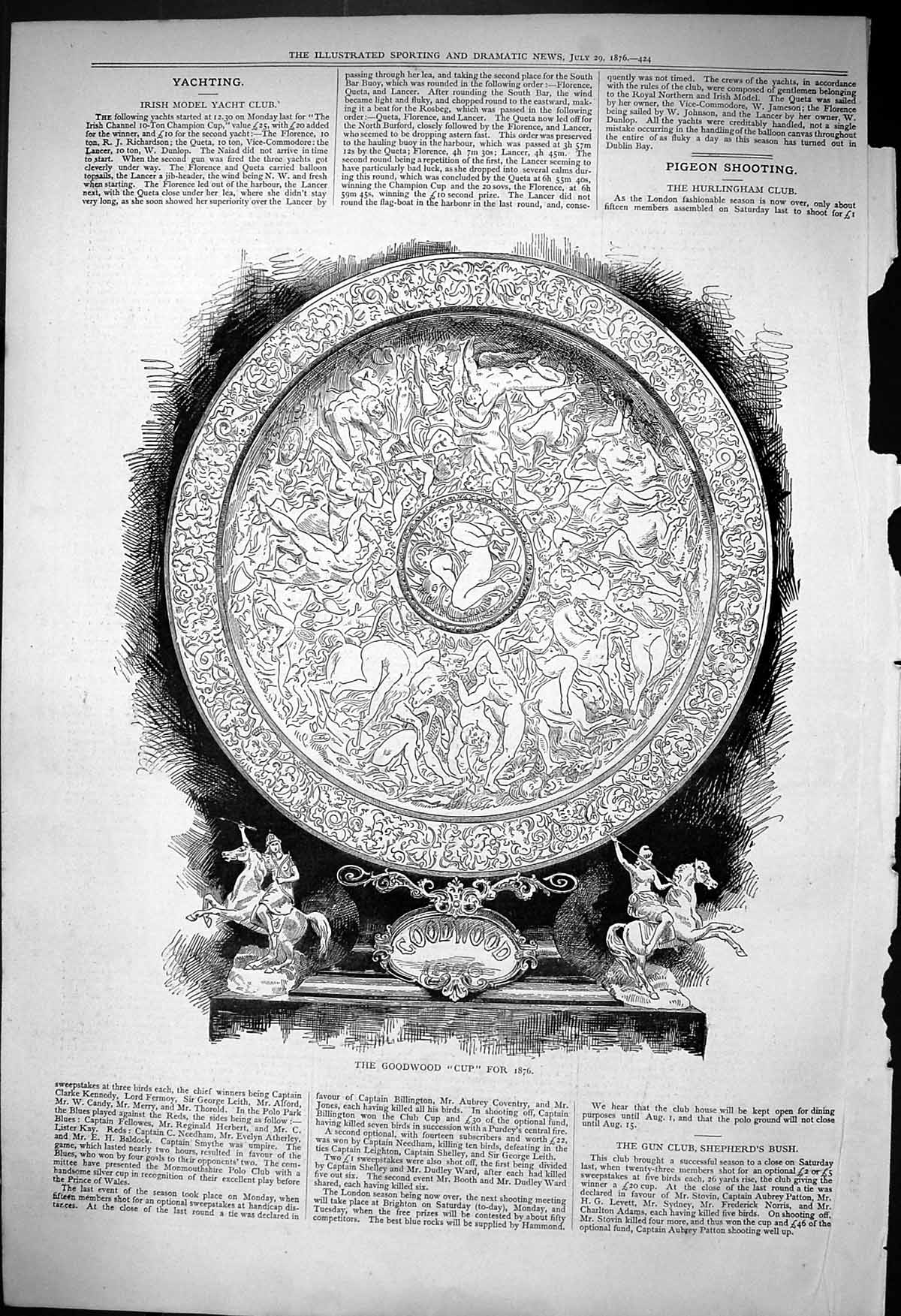 Original Old Antique Print 1876 Goodwood Horse Racing Prize Cup Plate Victorian