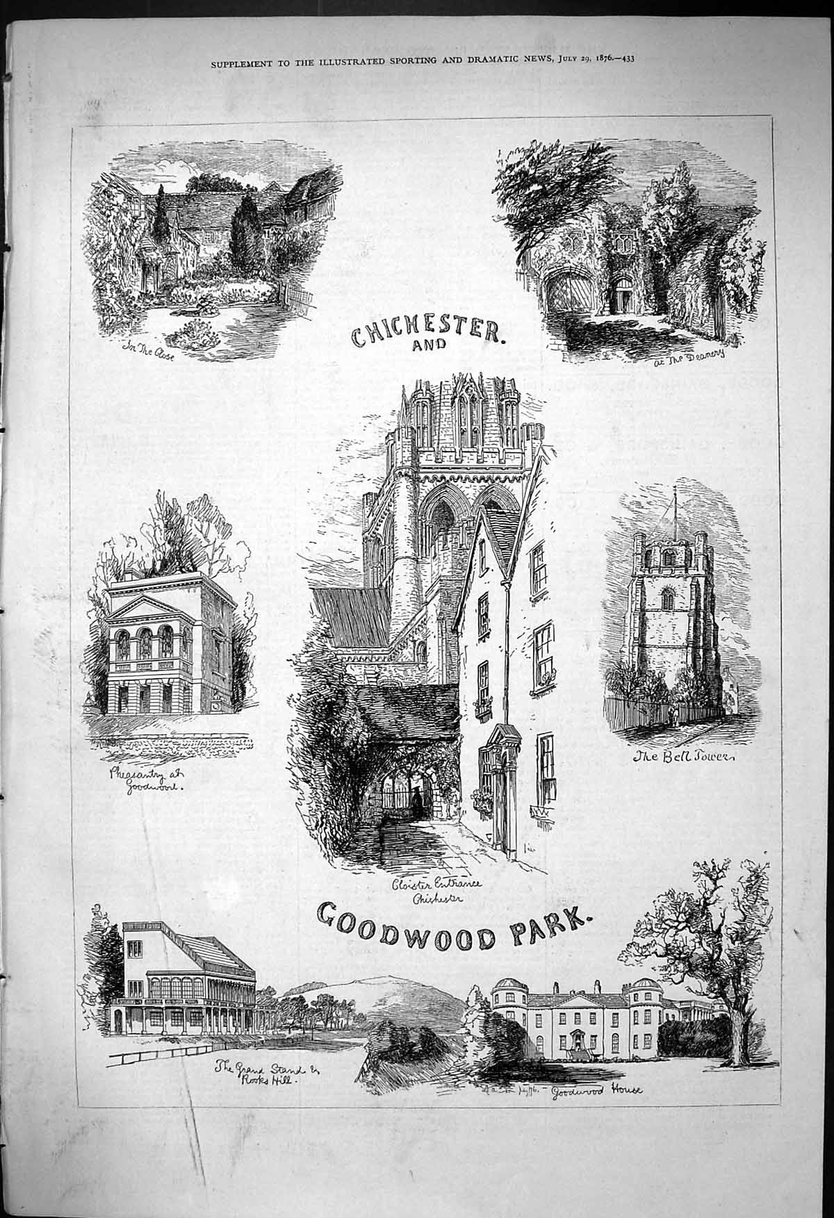 Old 1876 Chichester Goodwood Park Bell Tower Deanery Grand Stand Rook Victorian