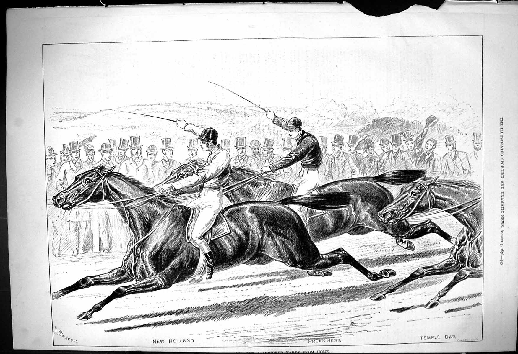 Old 1876 Horse Racing Jockeys New Holland Preakness Temple Bar Sport Victorian